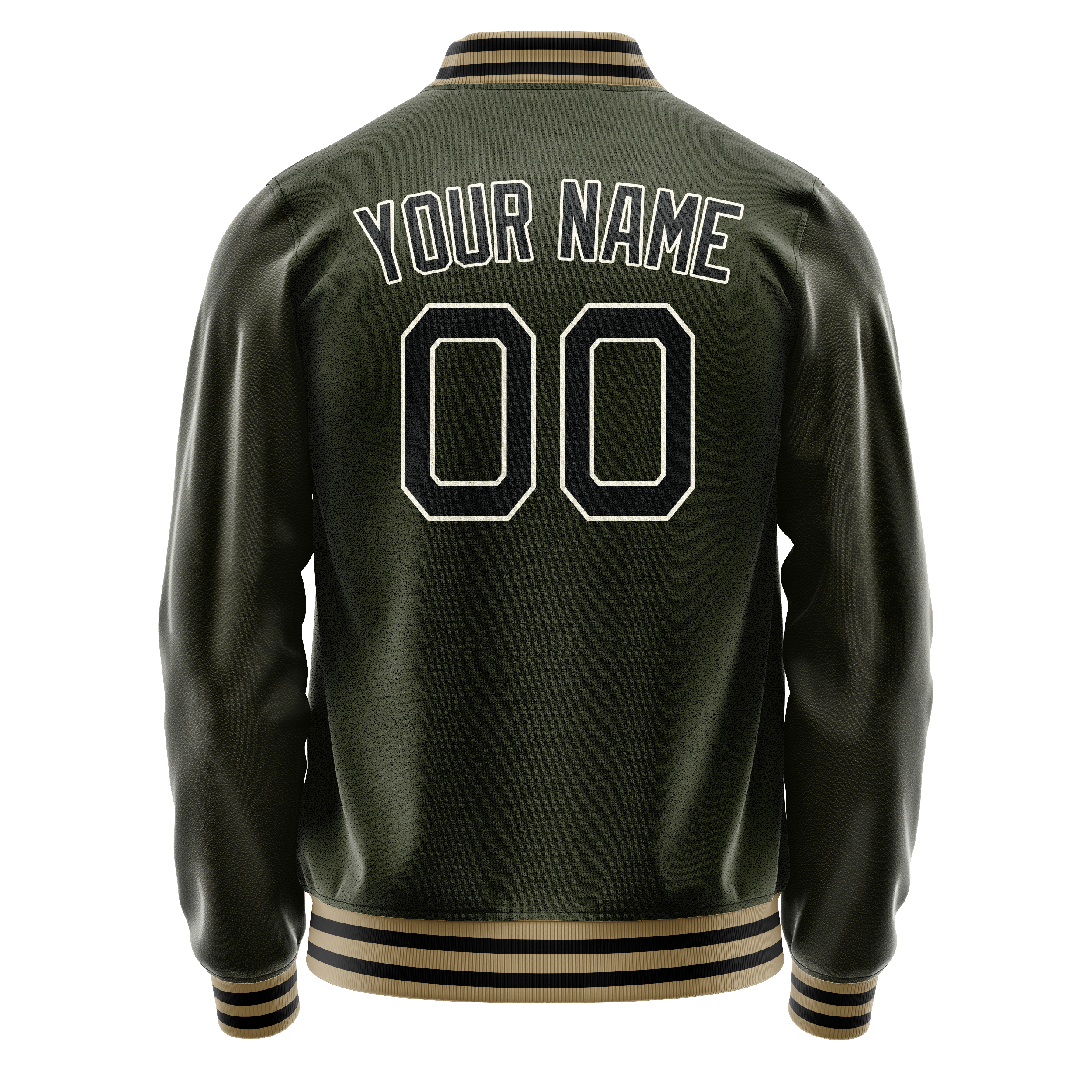 Custom Olive Black Solid Color Varsity Letterman Jacket JA02240617LH306