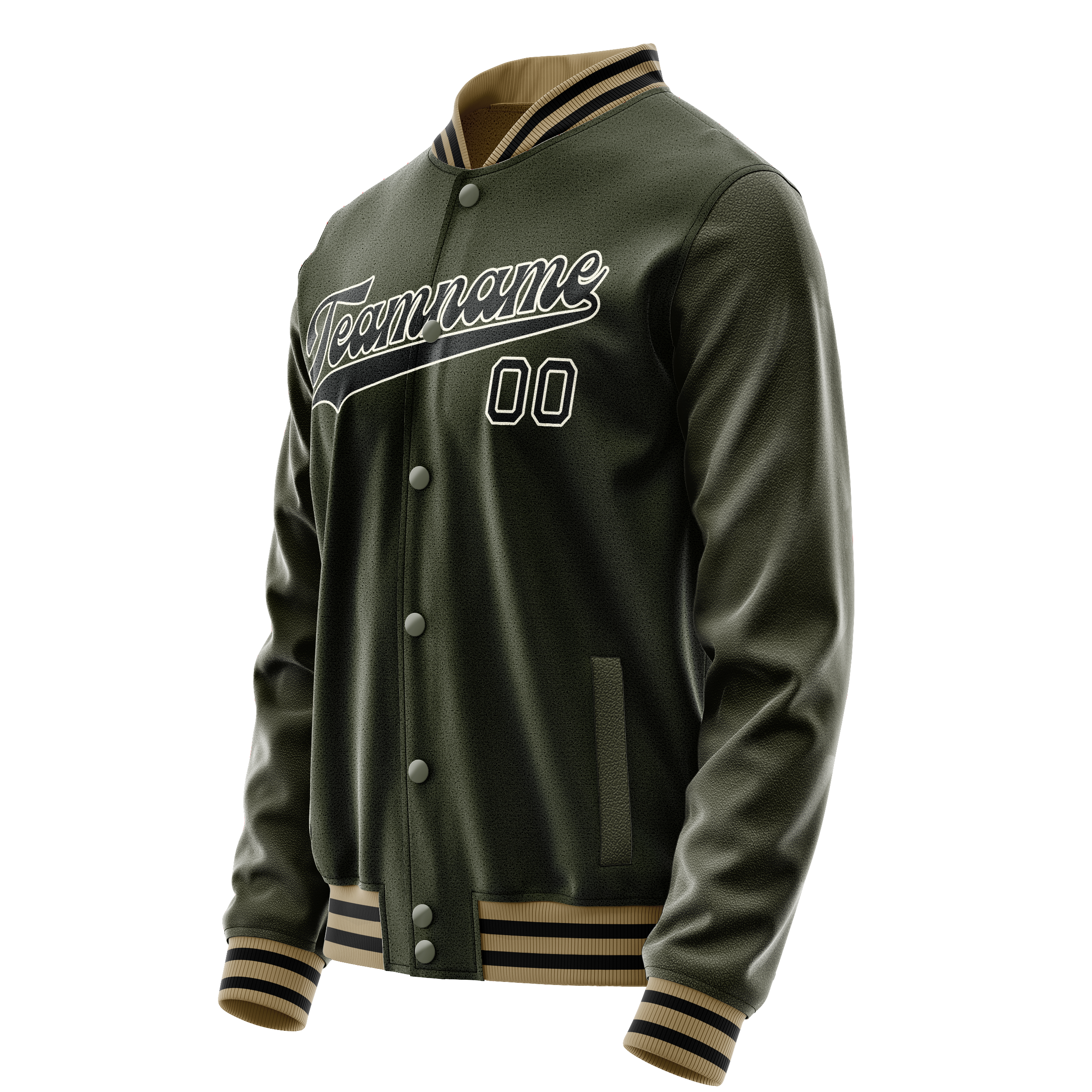 Custom Olive Black Solid Color Varsity Letterman Jacket JA02240617LH306