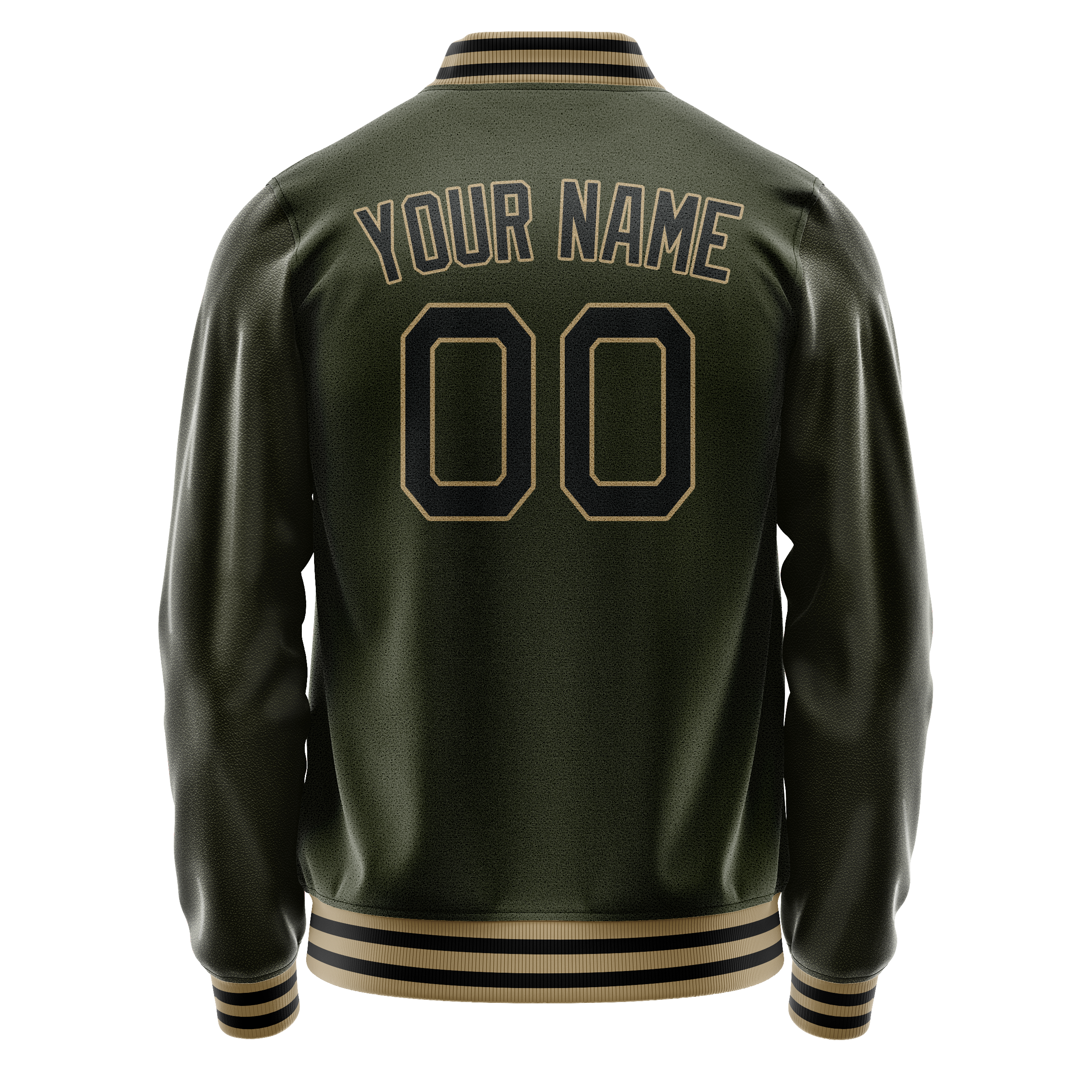 Custom Olive Black Solid Color Varsity Letterman Jacket JA02240617LH307