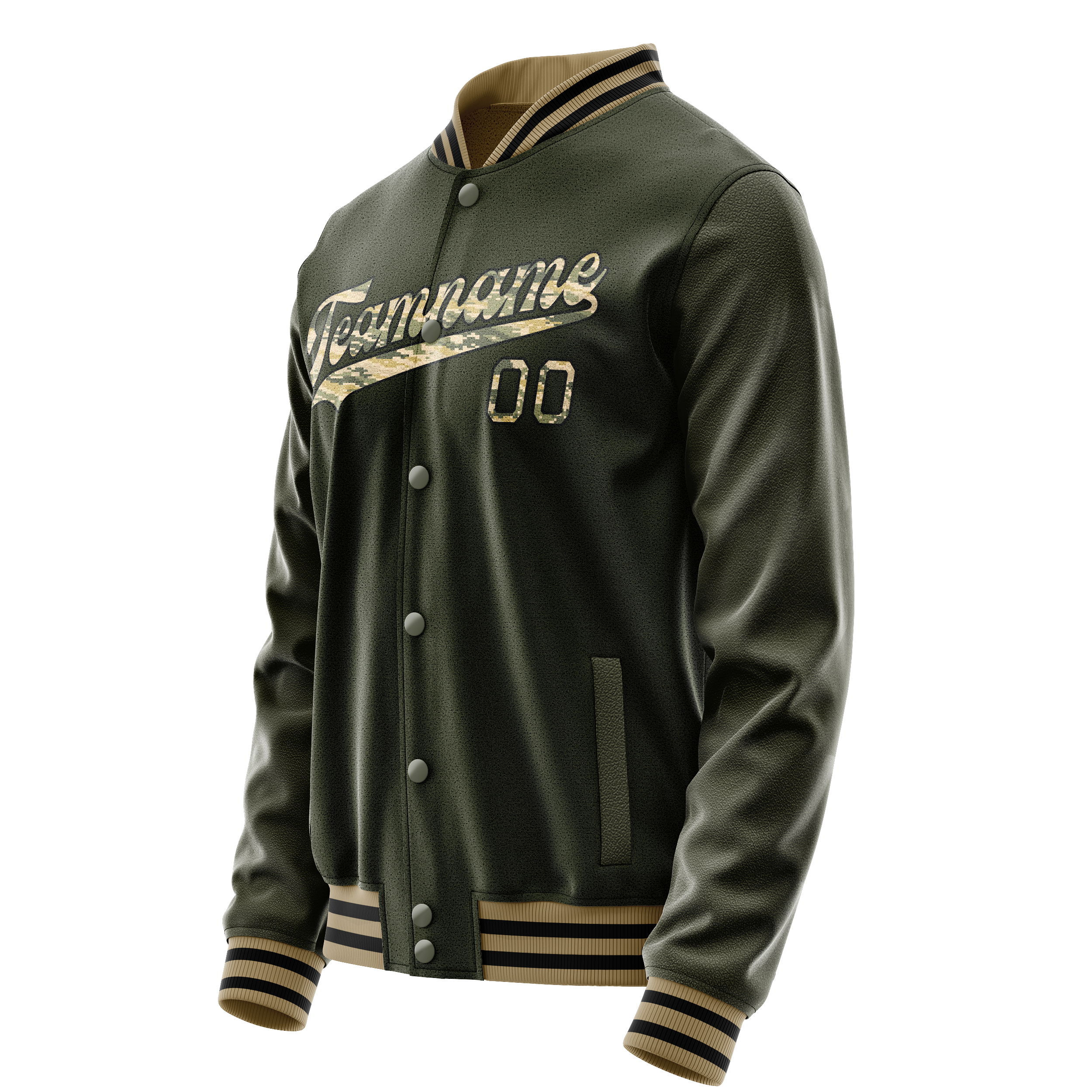 Custom Olive Camo Solid Color Varsity Letterman Jacket JA02240617LH309