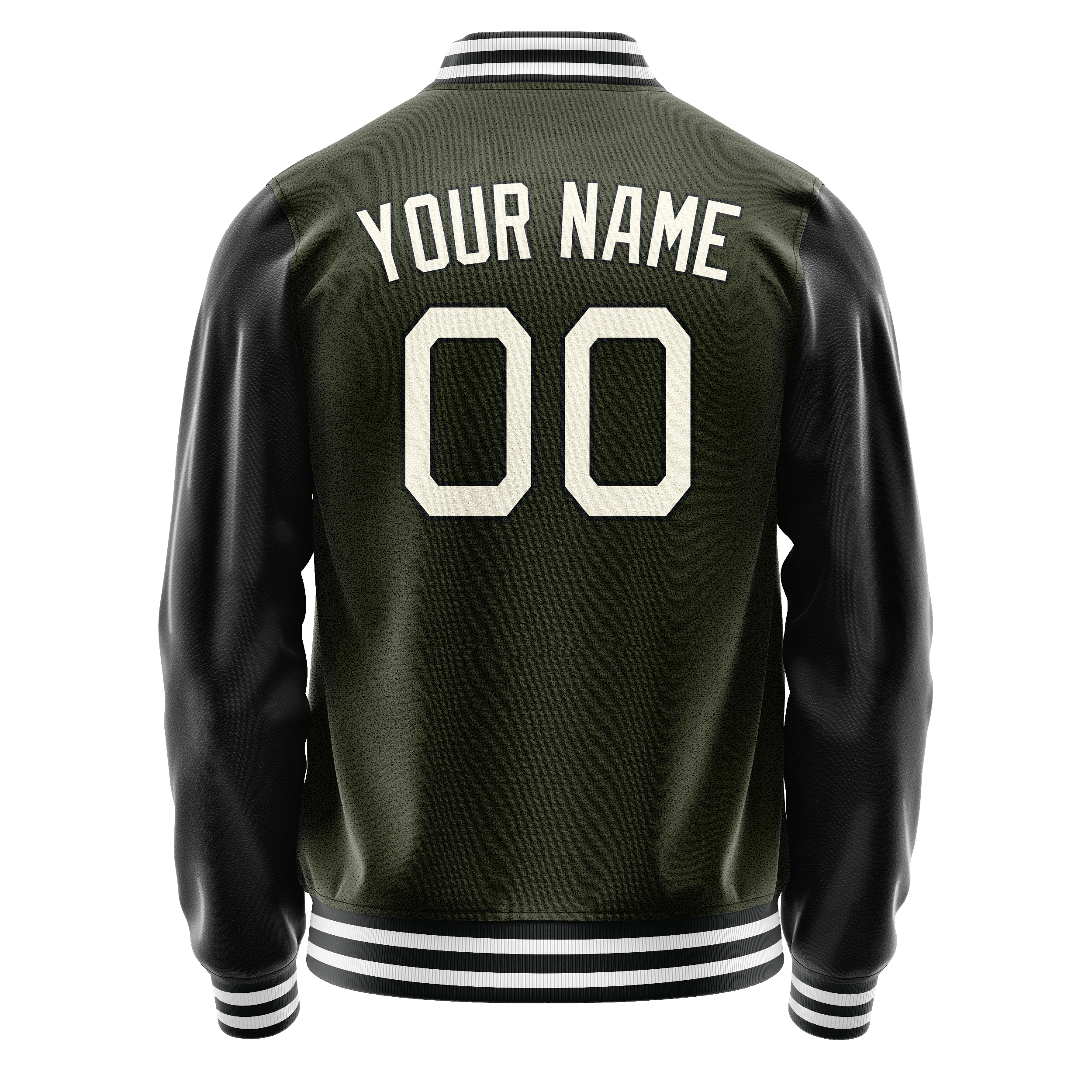 Custom Olive Black Solid Color Varsity Letterman Jacket JA02240617LH305