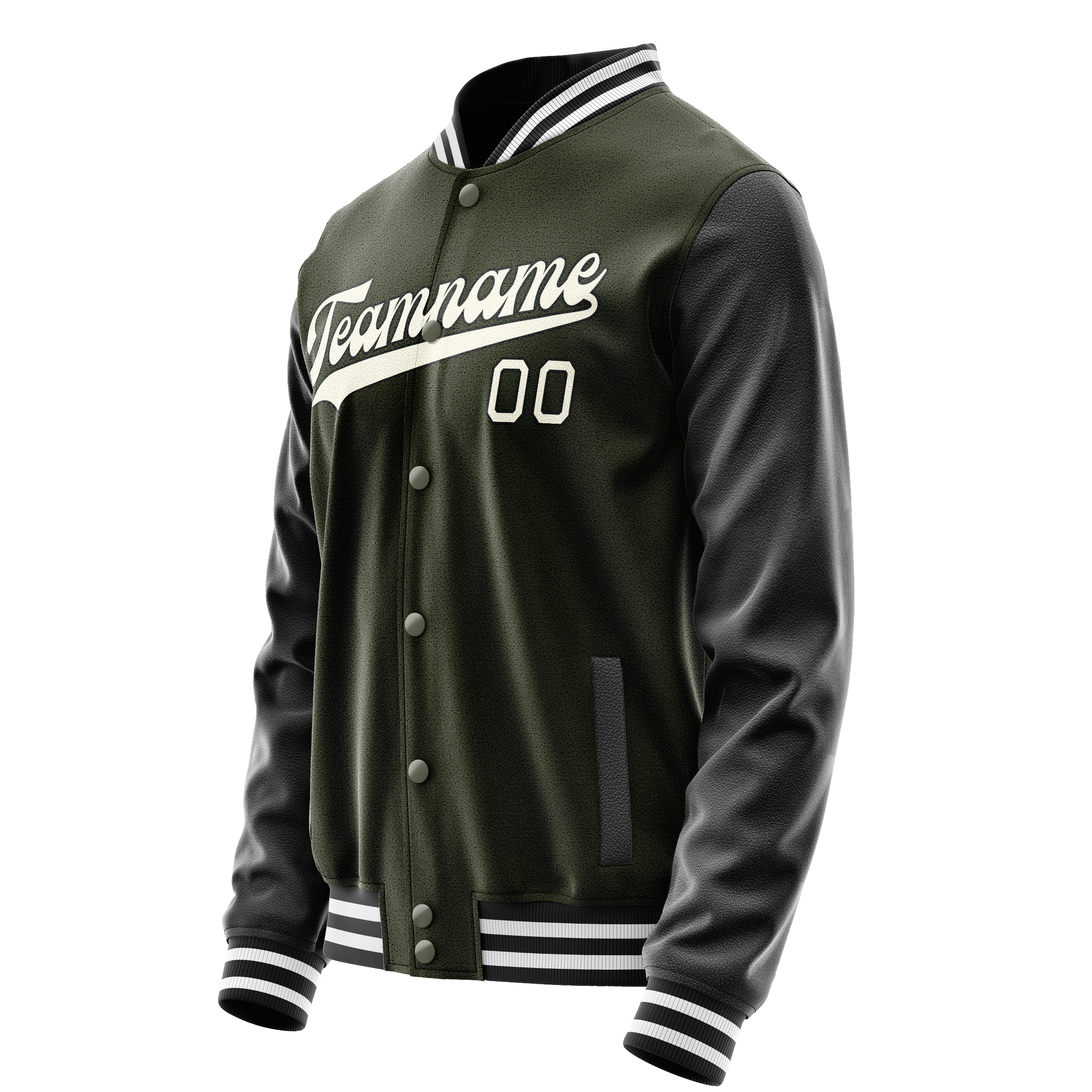 Custom Olive Black Solid Color Varsity Letterman Jacket JA02240617LH305