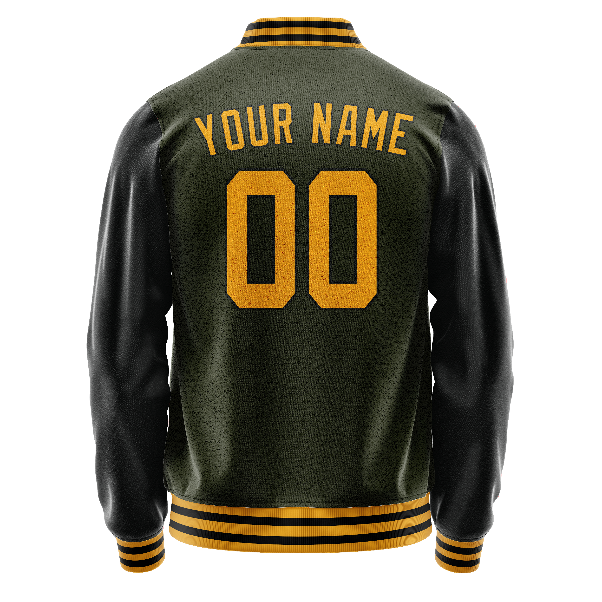 Custom Olive Black Solid Color Varsity Letterman Jacket JA02240617LH310