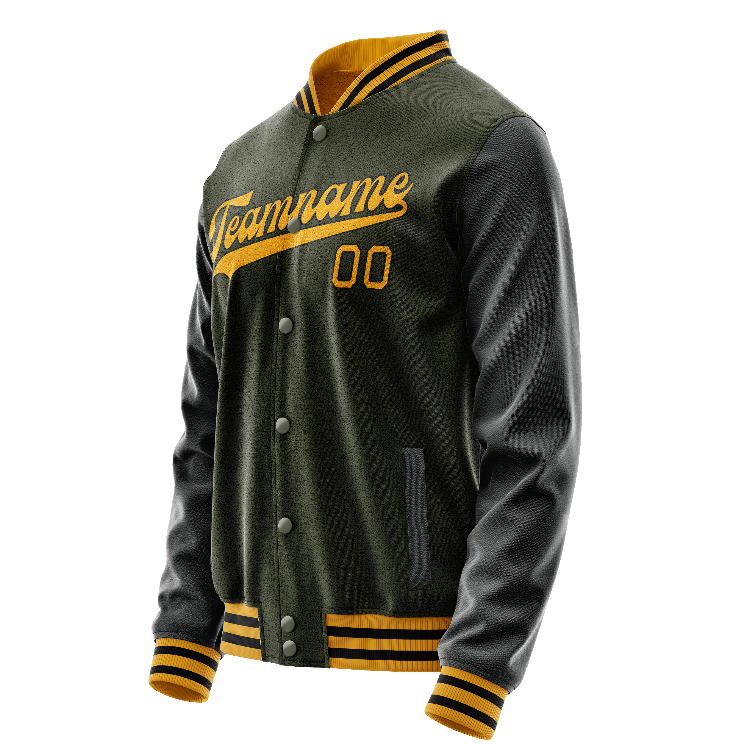 Custom Olive Black Solid Color Varsity Letterman Jacket JA02240617LH310