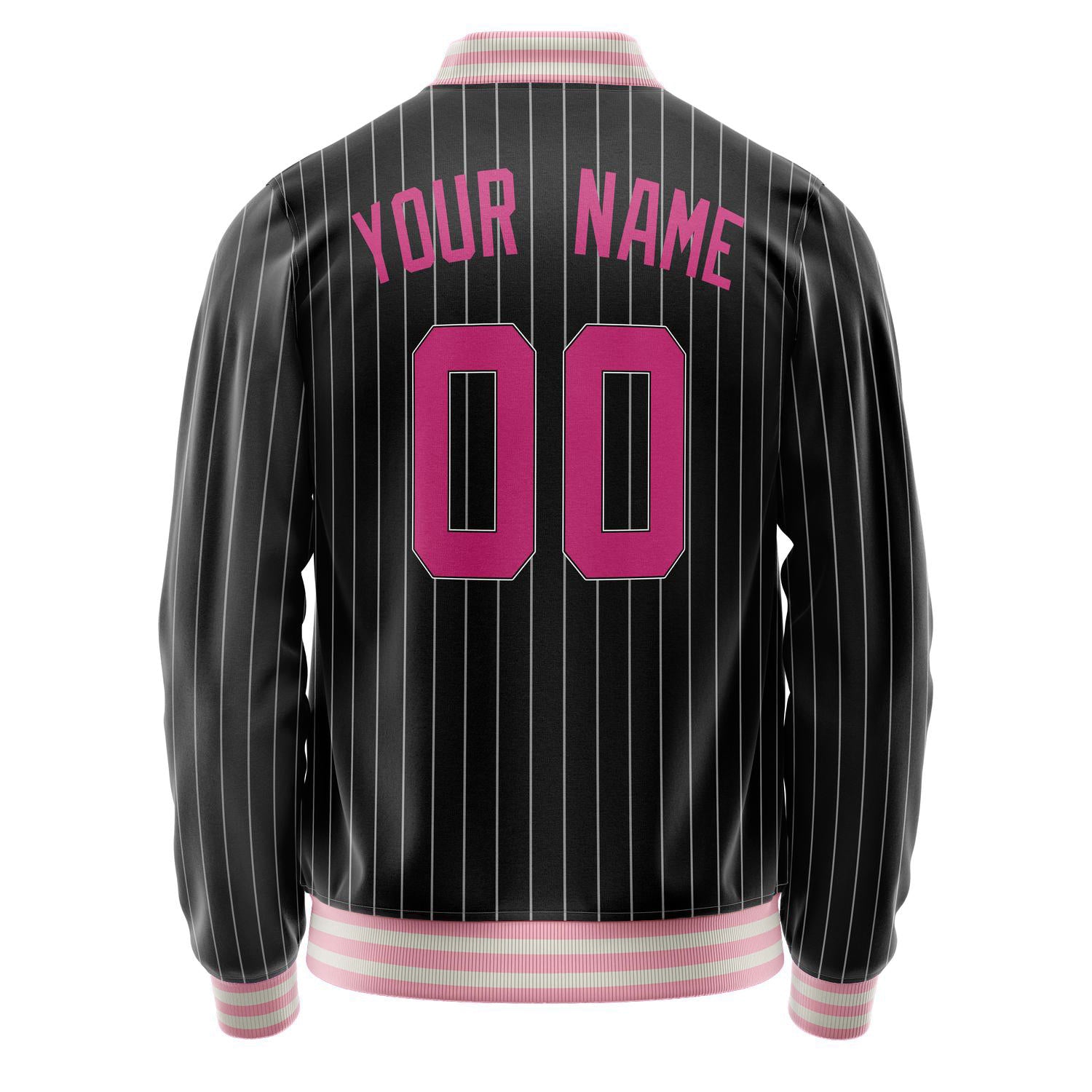 Custom Black Pink Gray Pinstripe Varsity Letterman Jacket JA02240617HF039