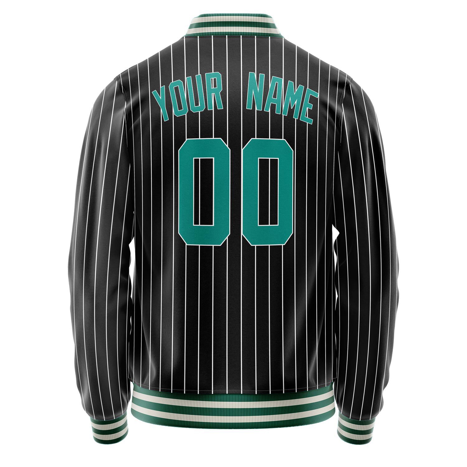 Custom Black Teal White Pinstripe Varsity Letterman Jacket JA02240617HF041