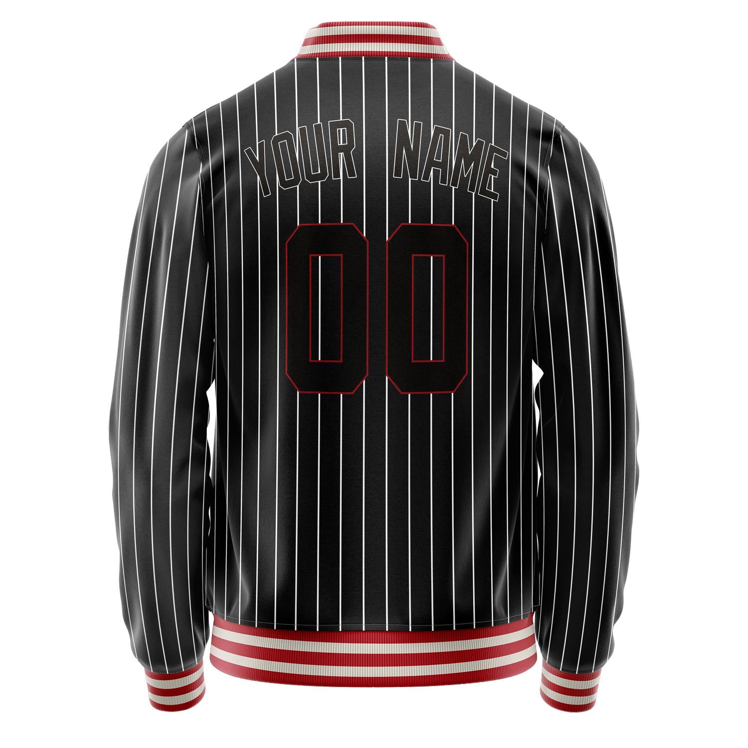 Custom Black White White Pinstripe Varsity Letterman Jacket JA02240617HF043