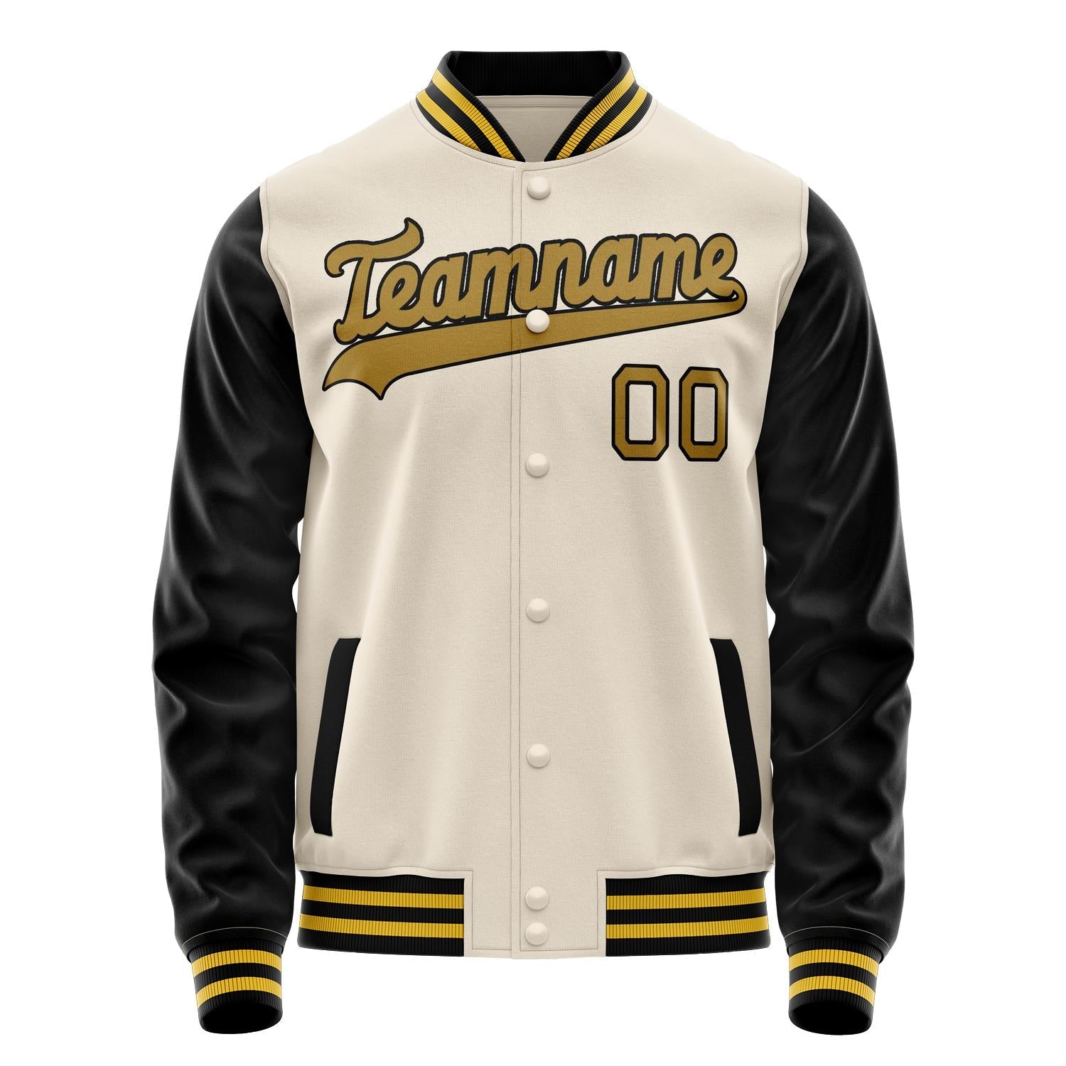 Custom Cream Black Solid Color Varsity Letterman Jacket JA02240617JC106
