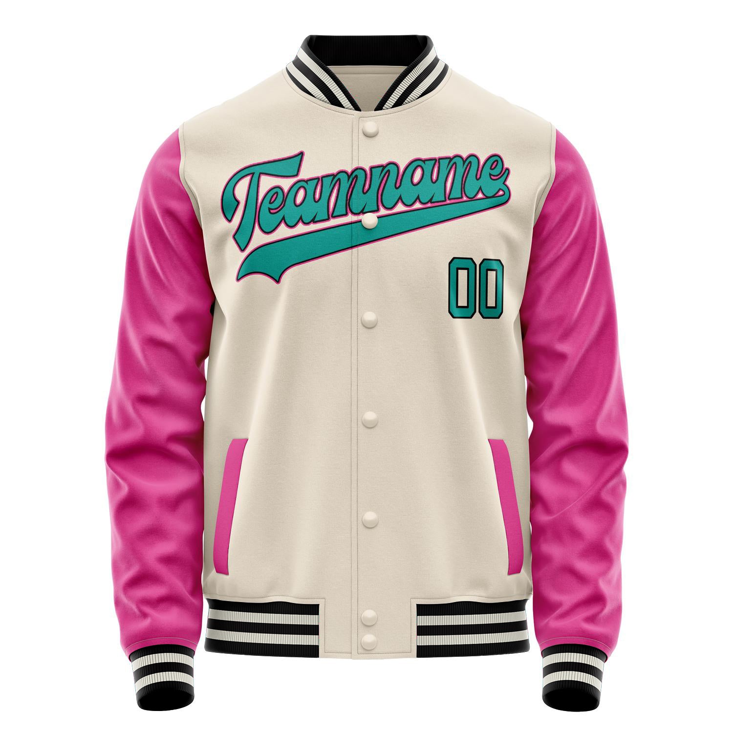 Custom Cream Pink Solid Color Varsity Letterman Jacket JA02240617JC108