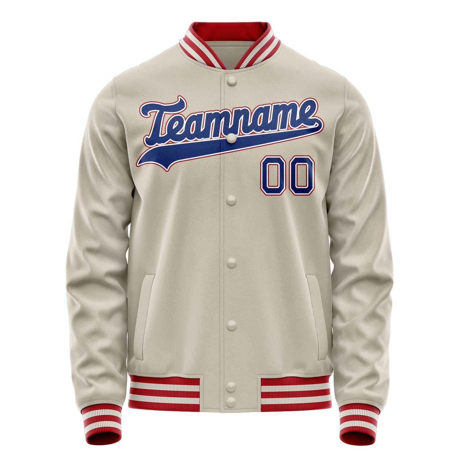 Custom Cream Red Solid Color Varsity Letterman Jacket JA02240617JC110