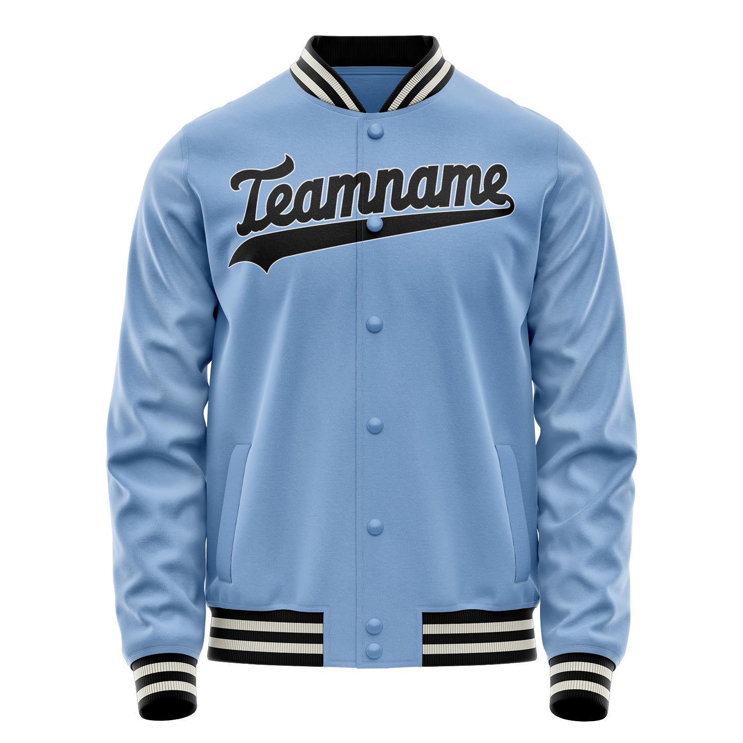 Custom Light-Blue Black Solid Color Varsity Letterman Jacket JA02240617JC242