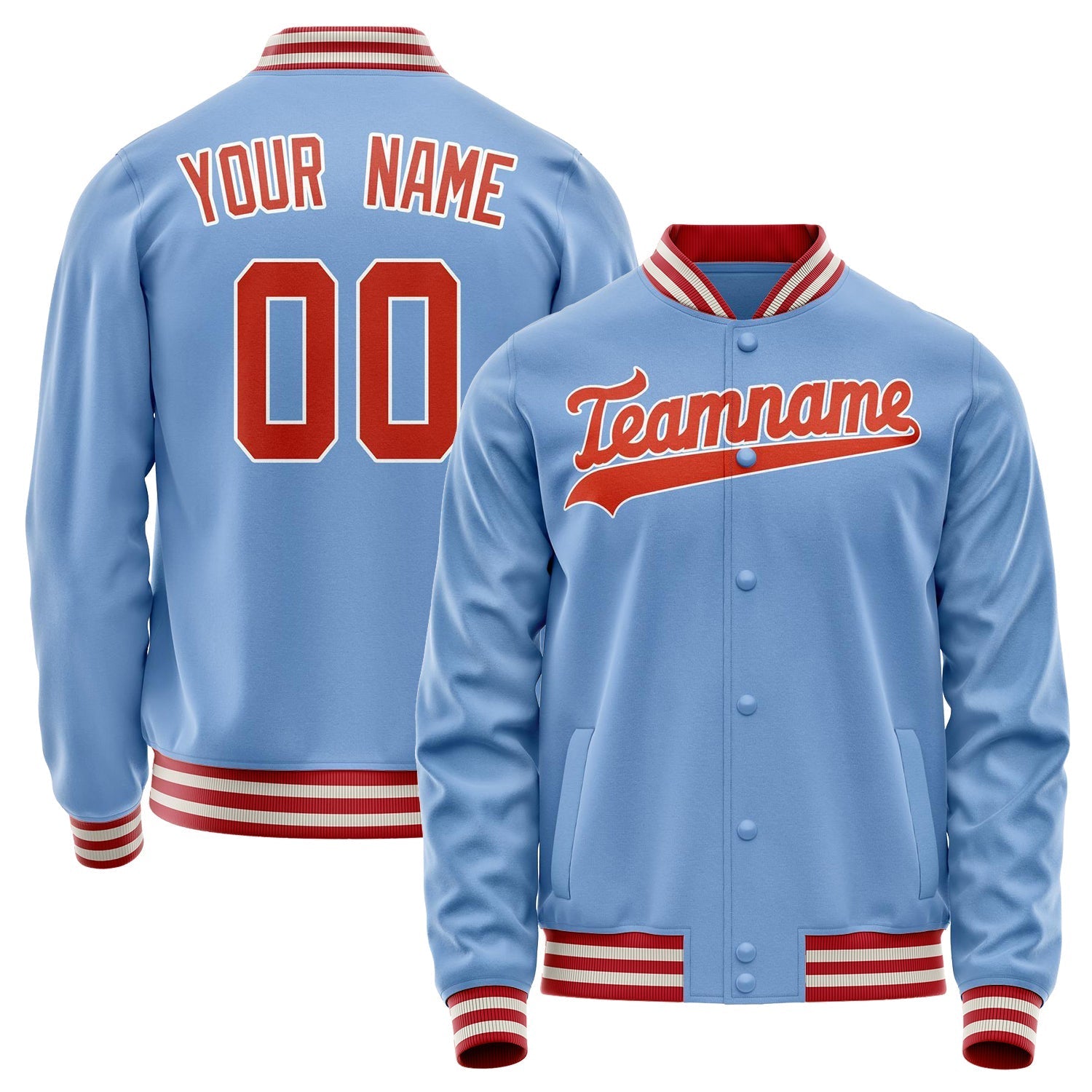 Custom Light-Blue Orange Solid Color Varsity Letterman Jacket JA02240617JC250