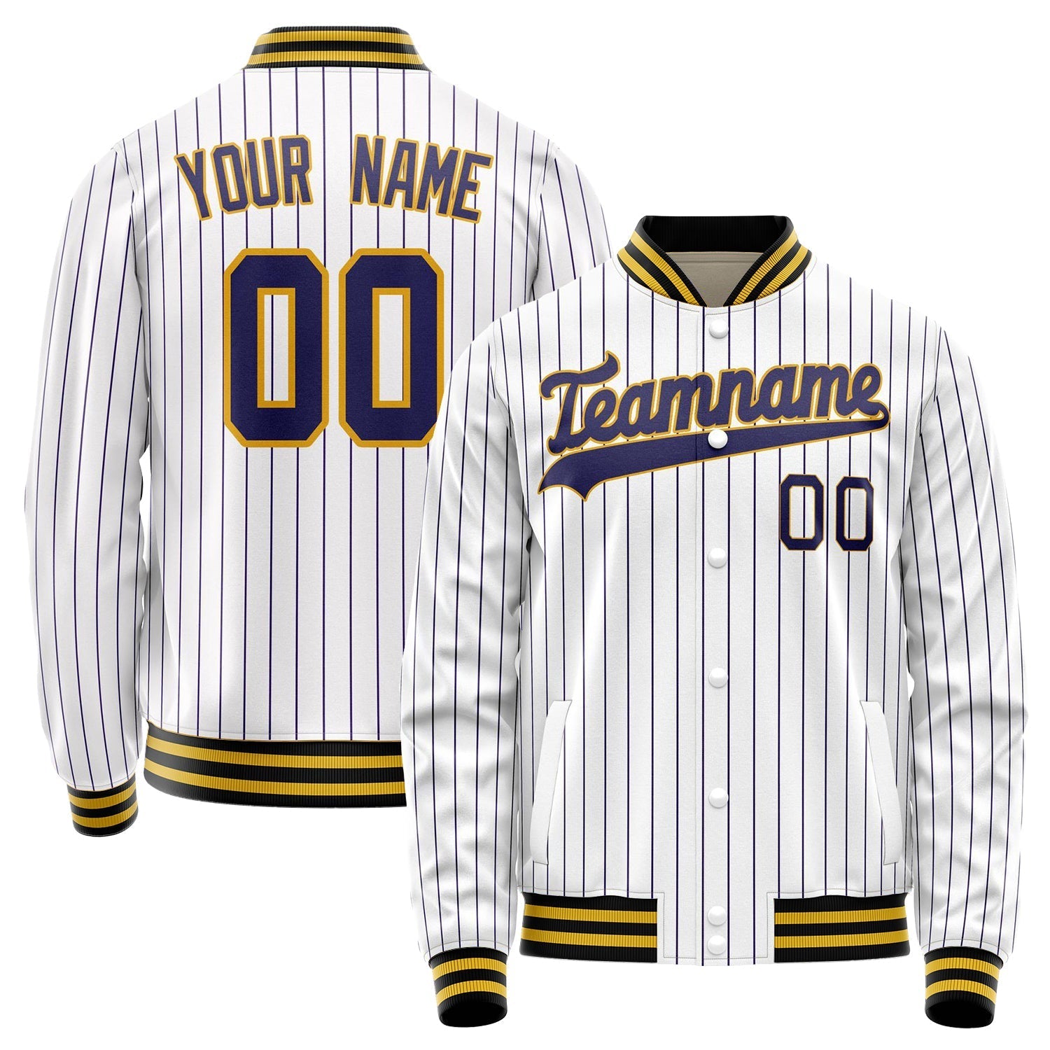 Custom White Purple Purple Pinstripe Varsity Letterman Jacket JA02240617JC477