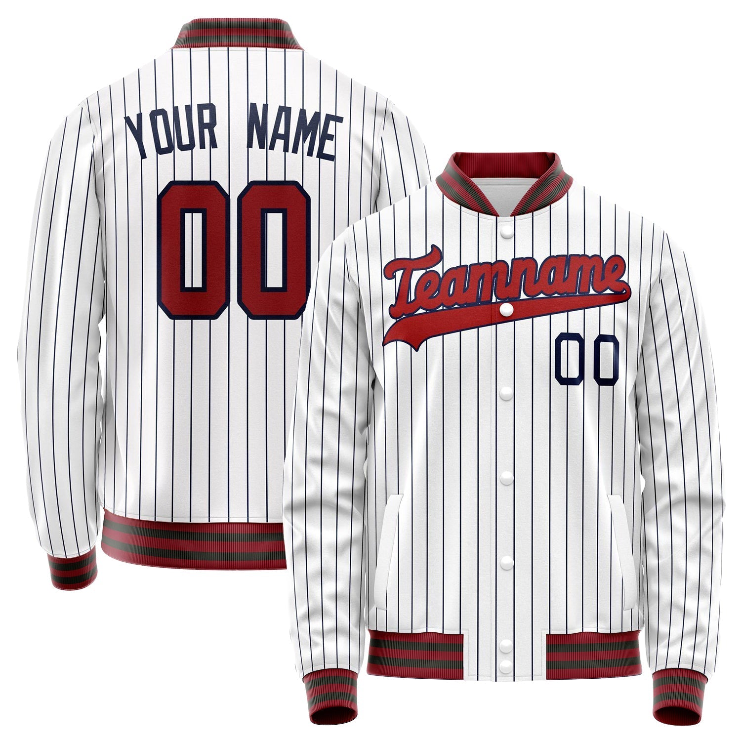 Custom White Red Black Pinstripe Varsity Letterman Jacket JA02240617JC482