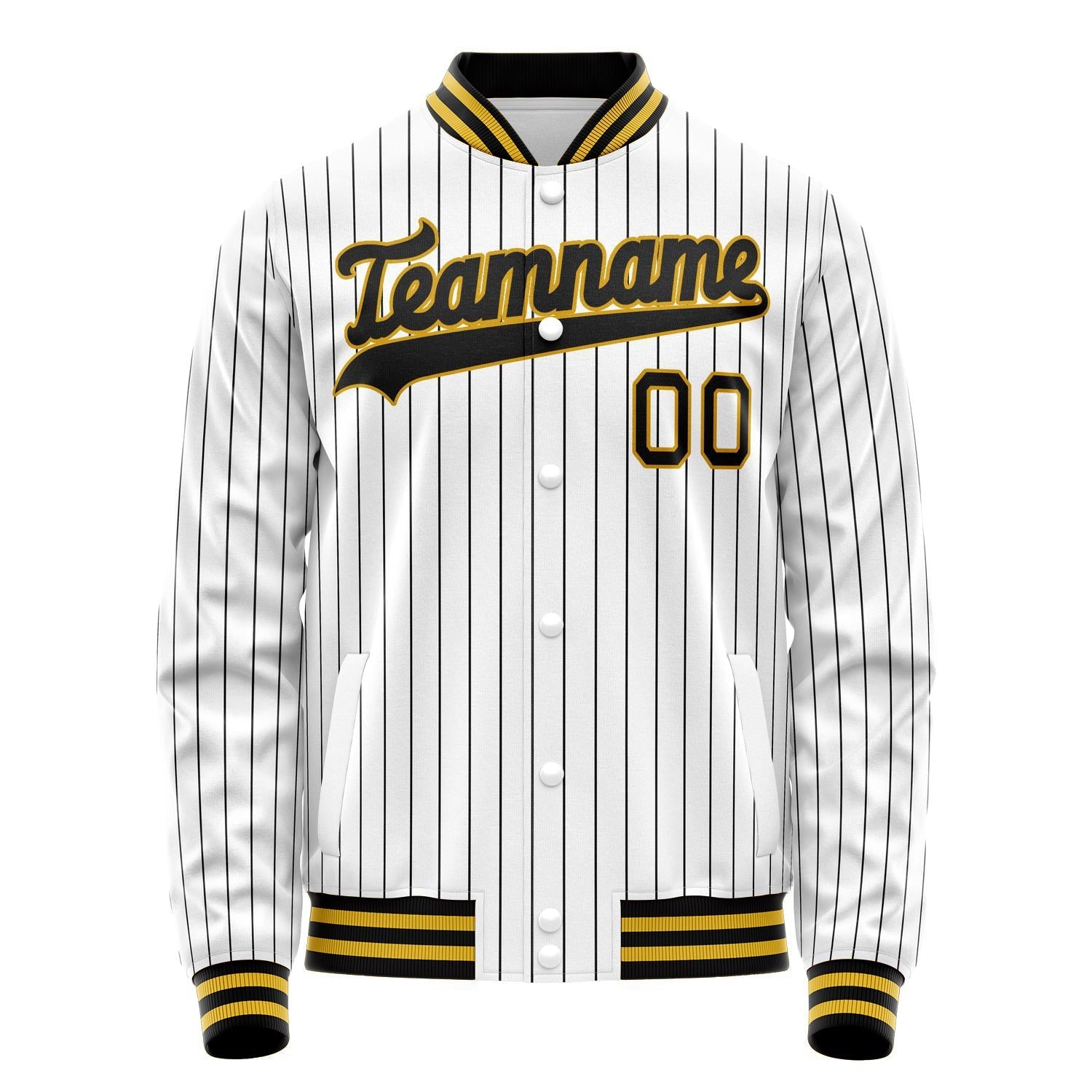 Custom White Black Black Pinstripe Varsity Letterman Jacket JA02240617JC490