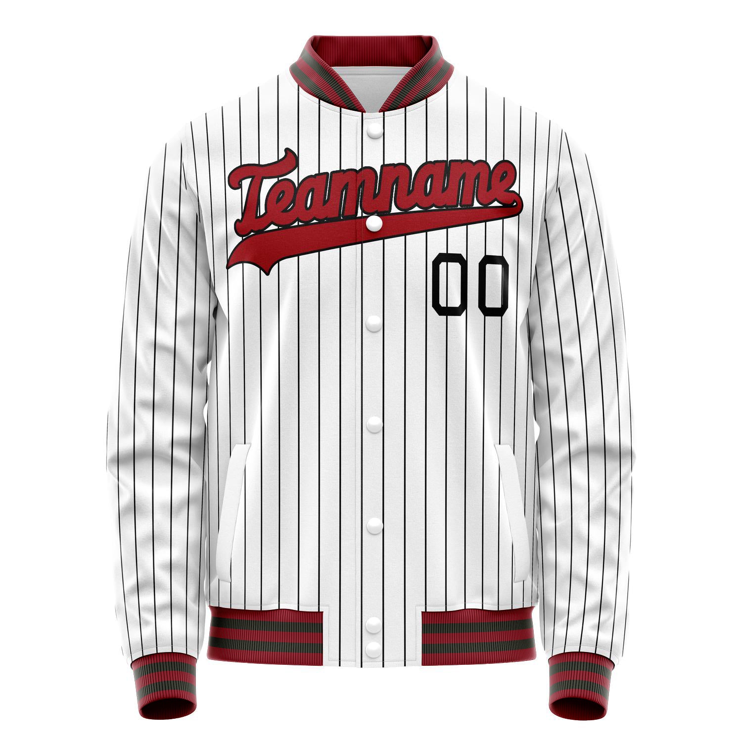 Custom White Red Black Pinstripe Varsity Letterman Jacket JA02240617JC495