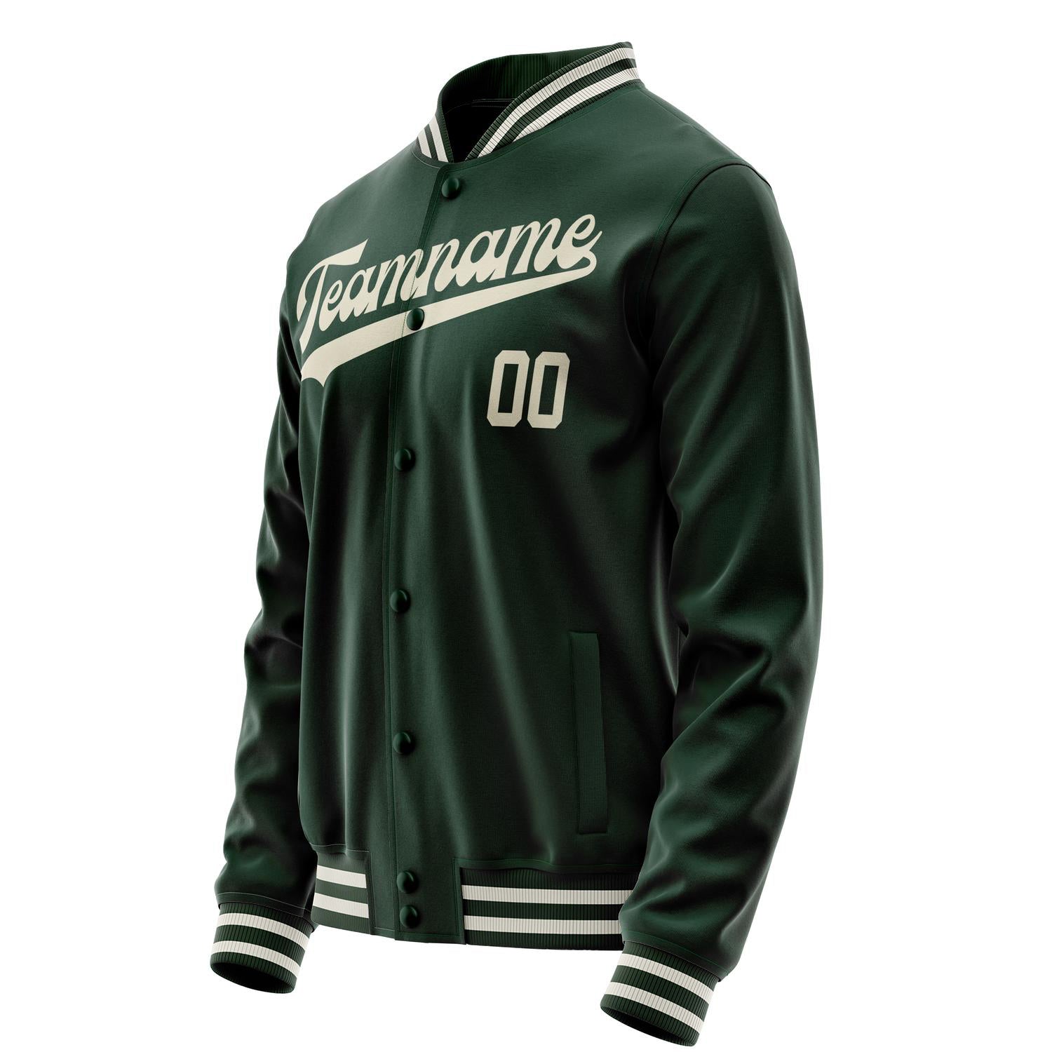 Custom Green Cream Solid Color Varsity Letterman Jacket JA02240617JG179