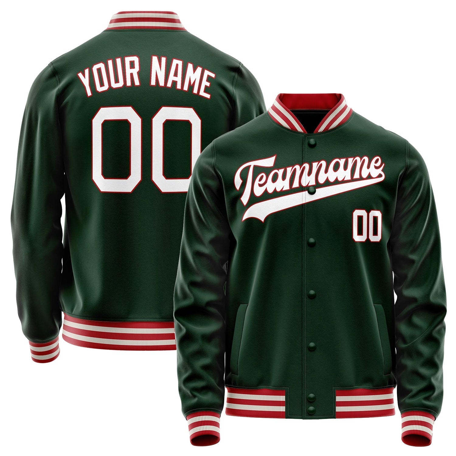 Custom Green White Solid Color Varsity Letterman Jacket JA02240617JG180