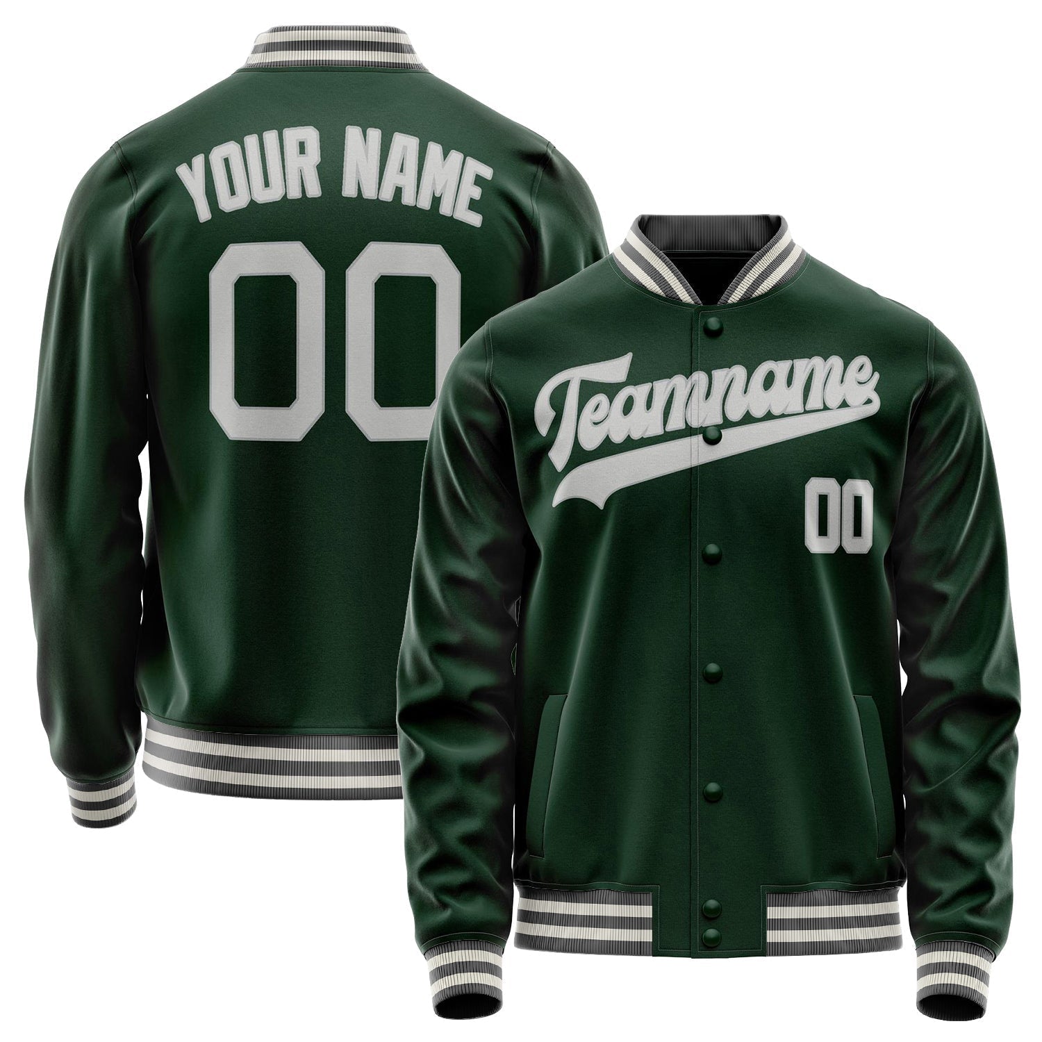 Custom Green Gray Solid Color Varsity Letterman Jacket JA02240617JG183