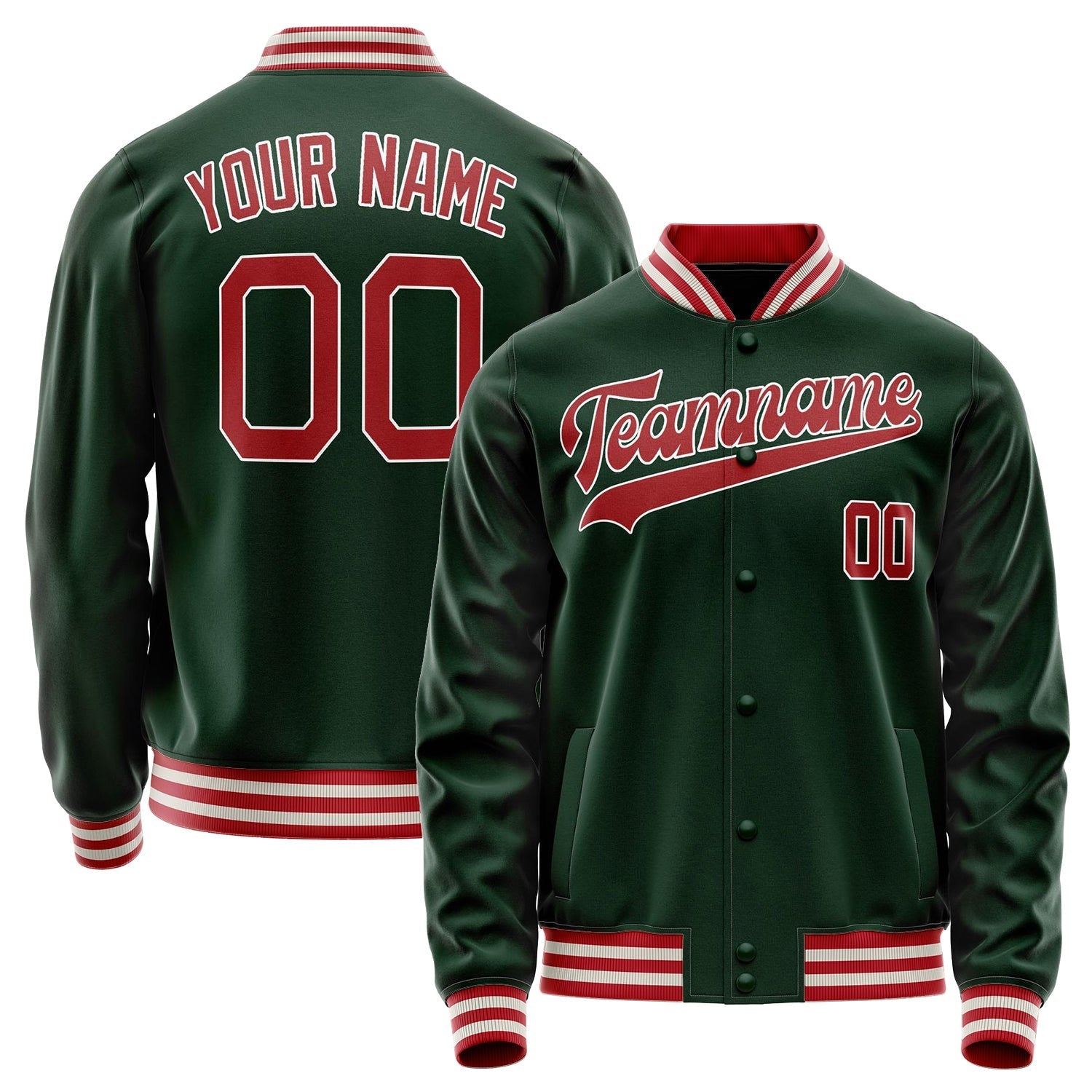 Custom Green Red Solid Color Varsity Letterman Jacket JA02240617JG185