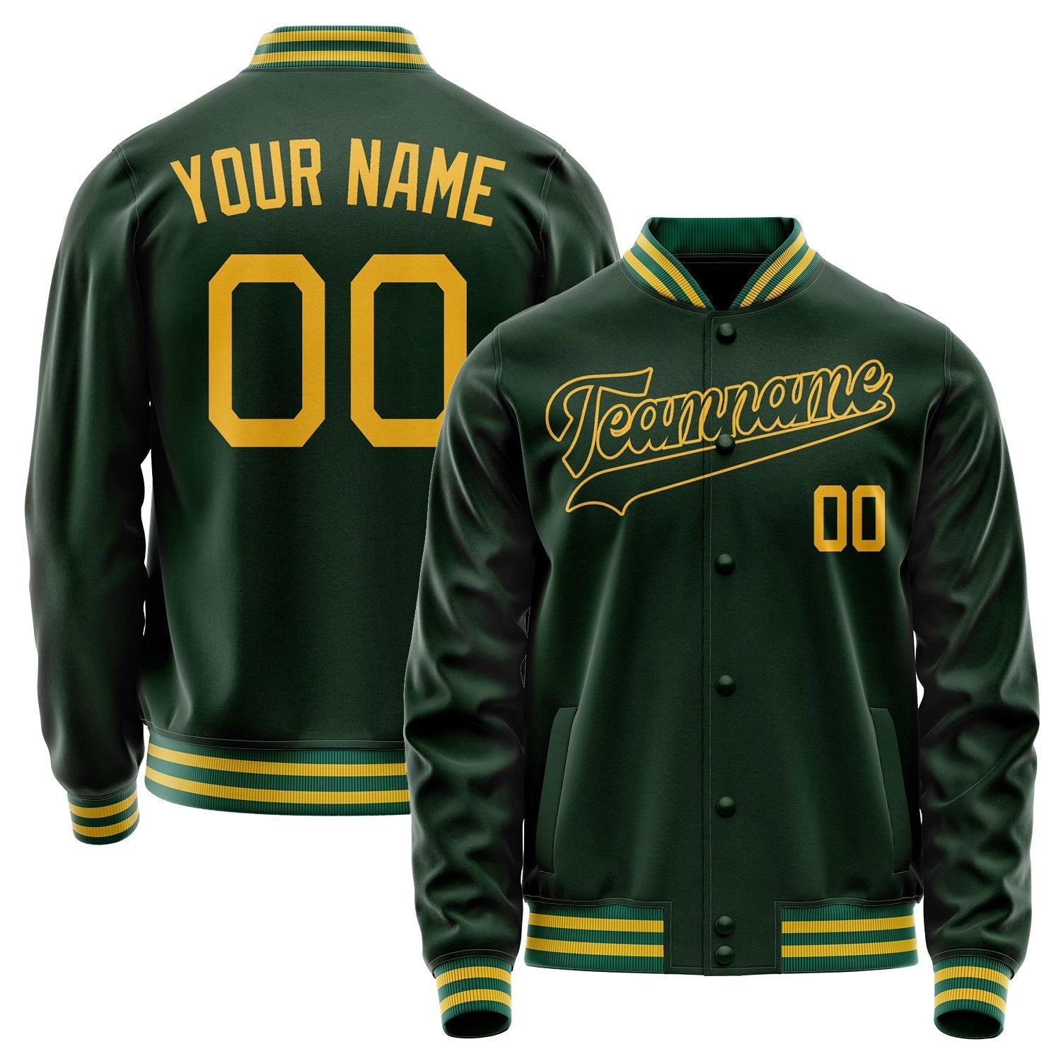 Custom Green Gold Solid Color Varsity Letterman Jacket JA02240617JG188