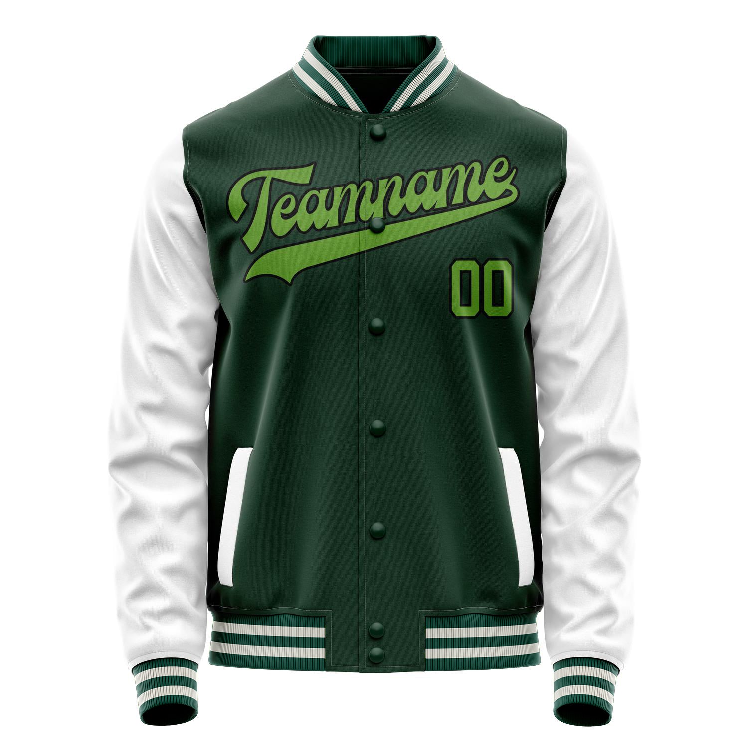Custom Green White Solid Color Varsity Letterman Jacket JA02240617JG189