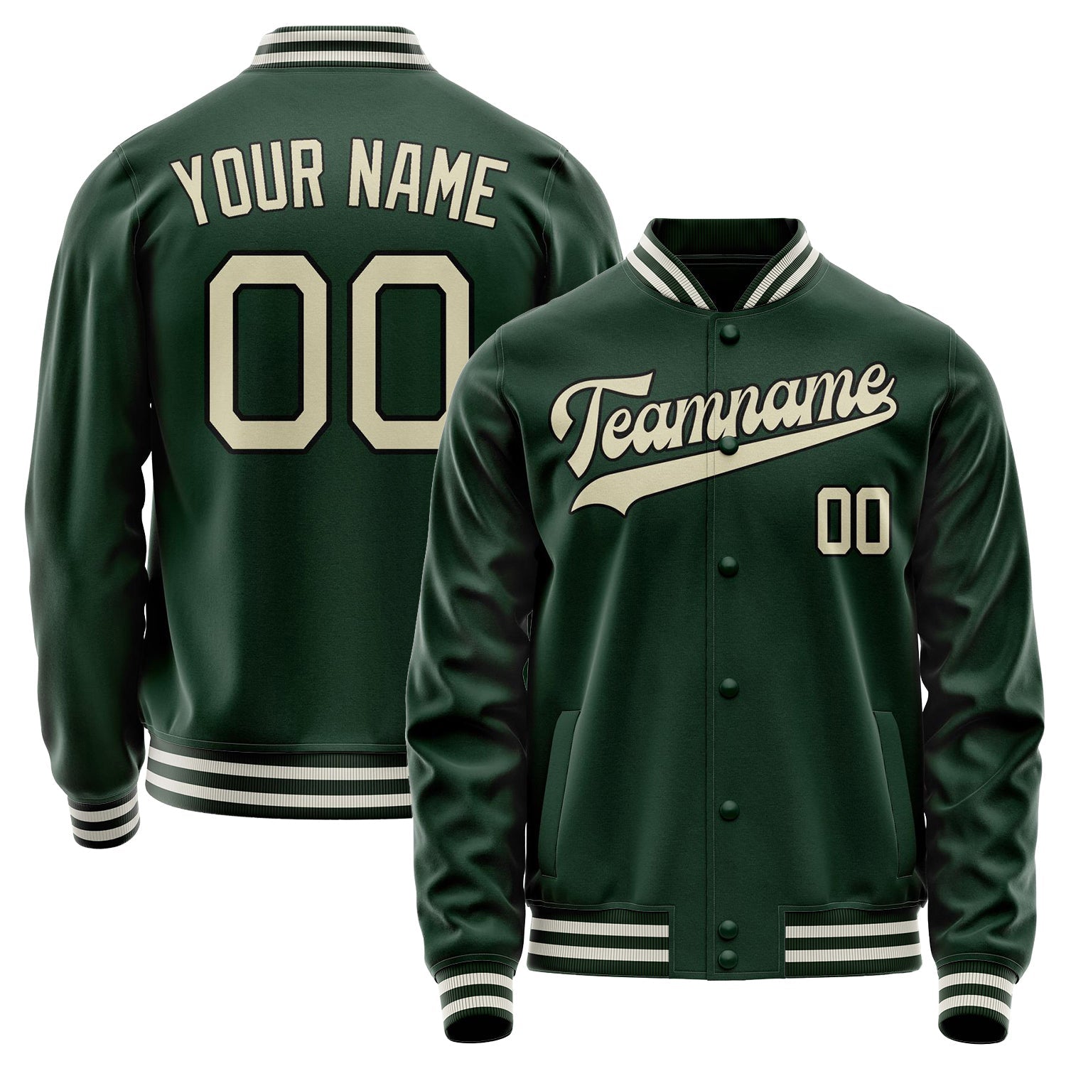 Custom Green Cream Solid Color Varsity Letterman Jacket JA02240617JG190