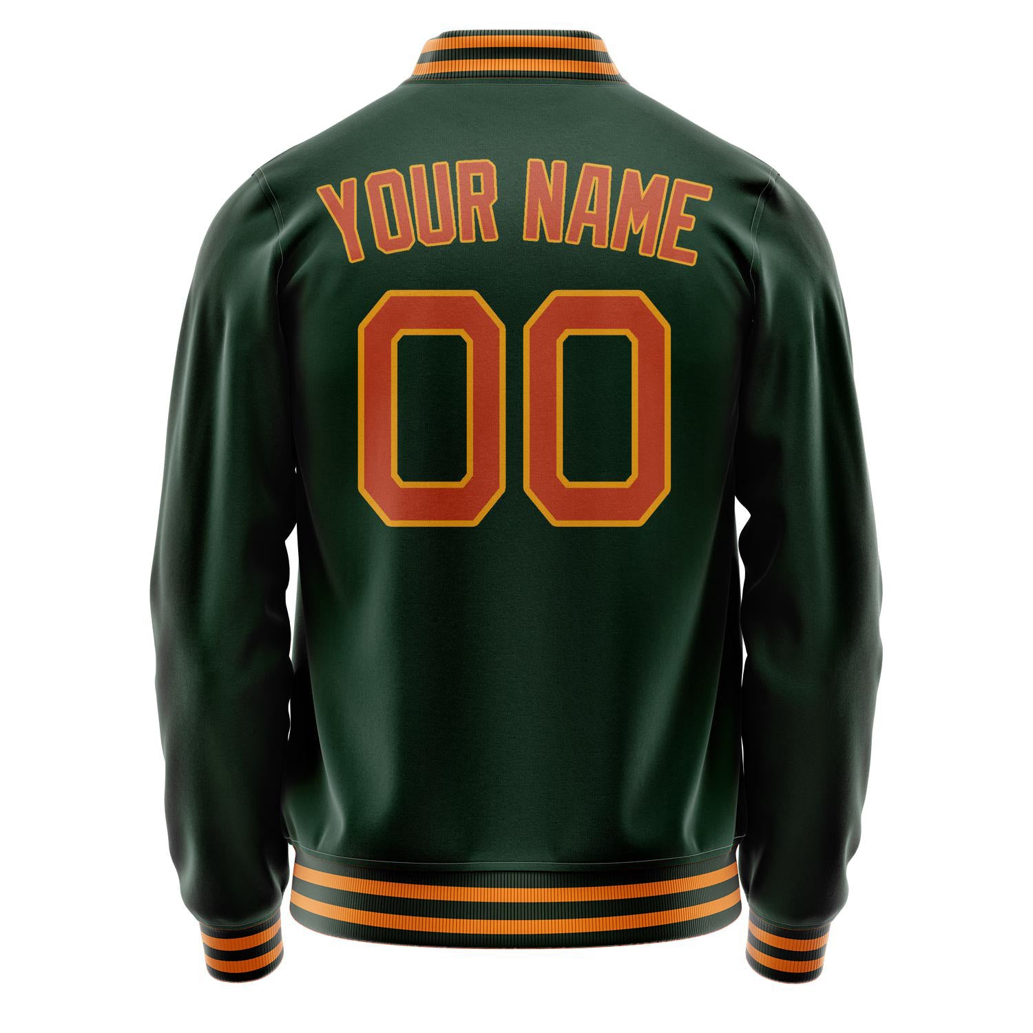 Custom Green Orange Solid Color Varsity Letterman Jacket JA02240617JG192