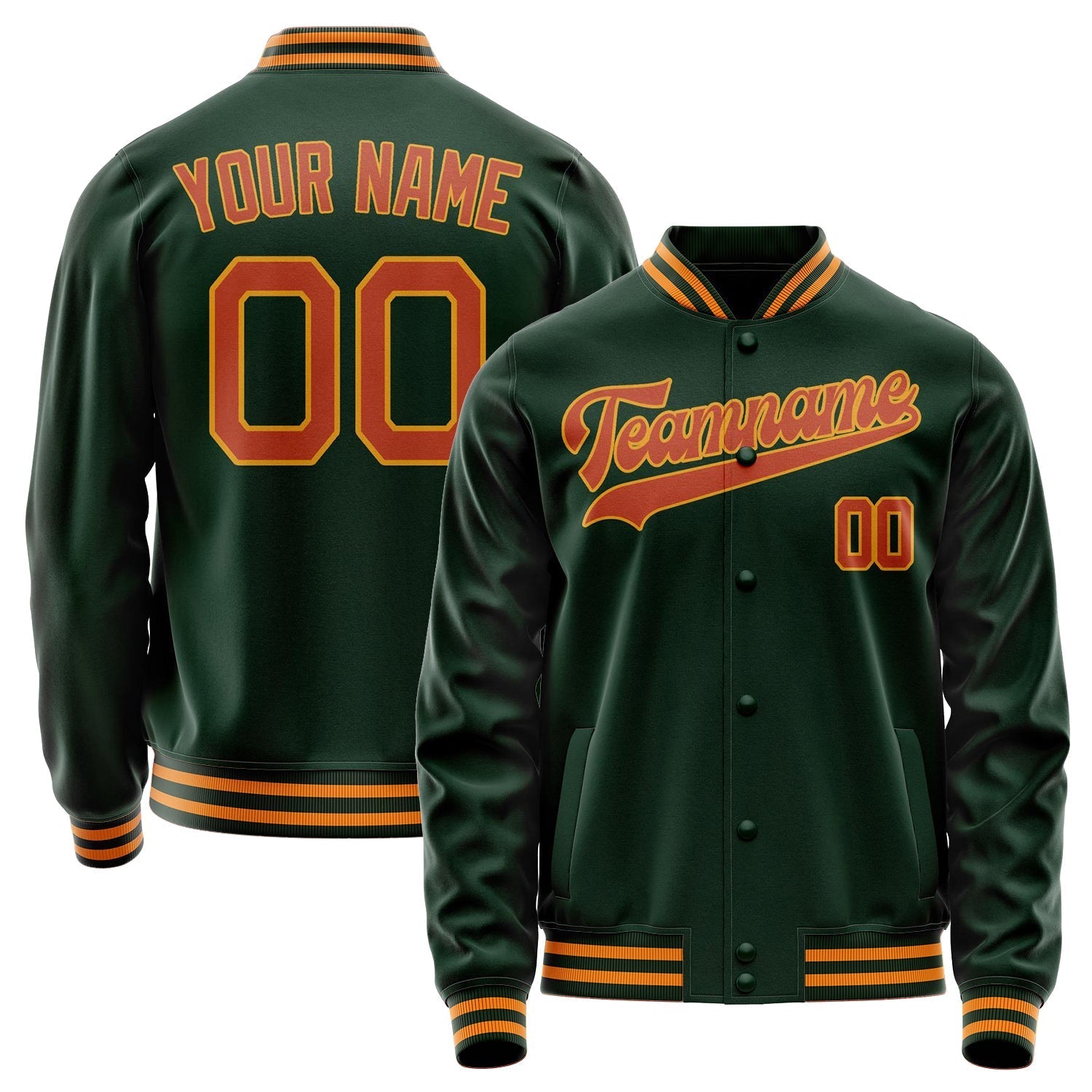 Custom Green Orange Solid Color Varsity Letterman Jacket JA02240617JG192