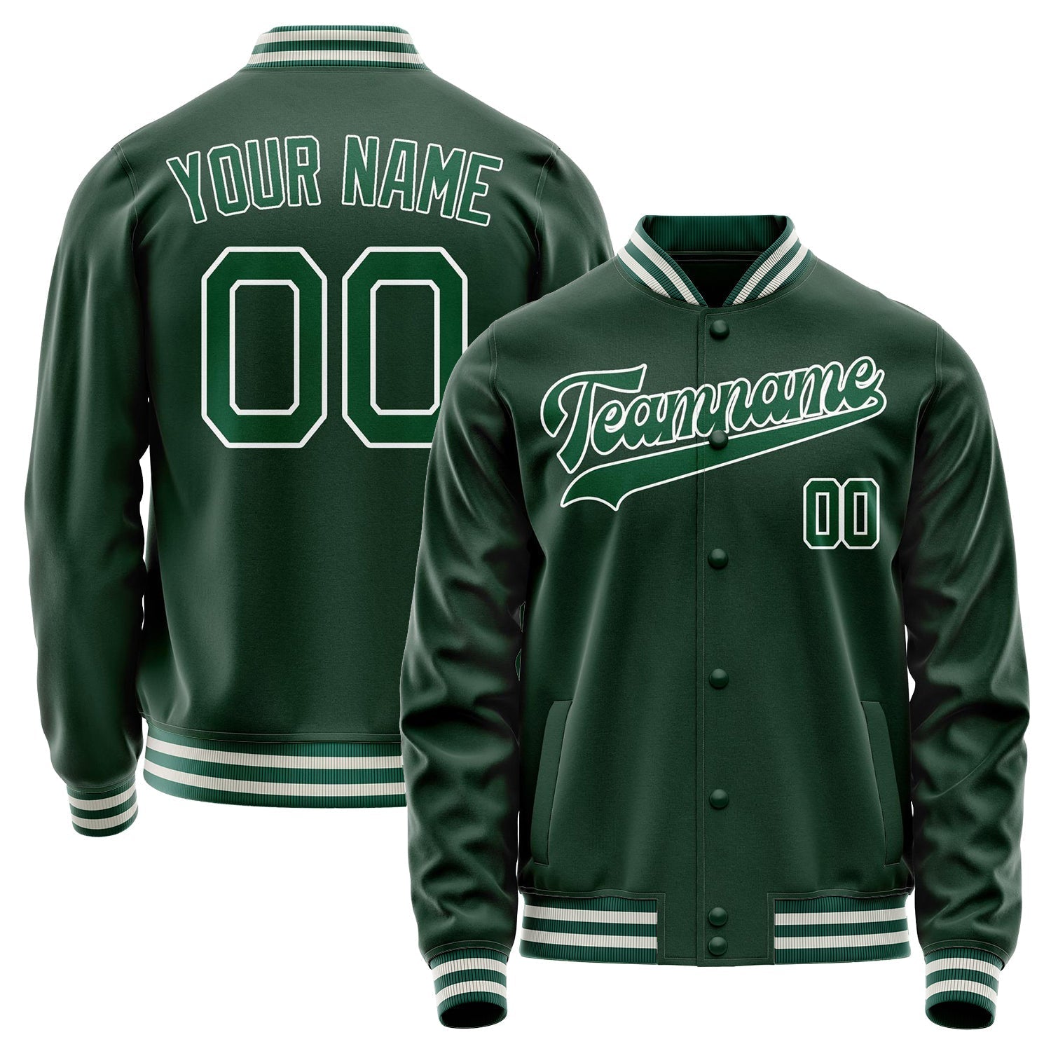 Custom Green White Solid Color Varsity Letterman Jacket JA02240617JG195