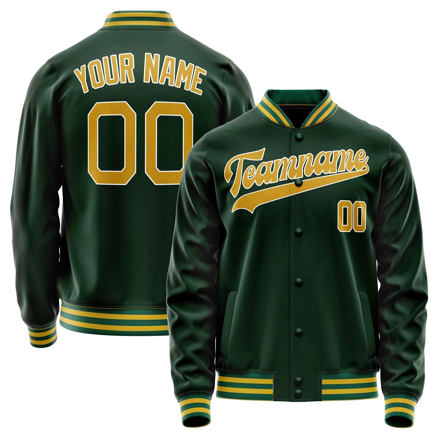 Custom Green Gold Solid Color Varsity Letterman Jacket JA02240617JG202