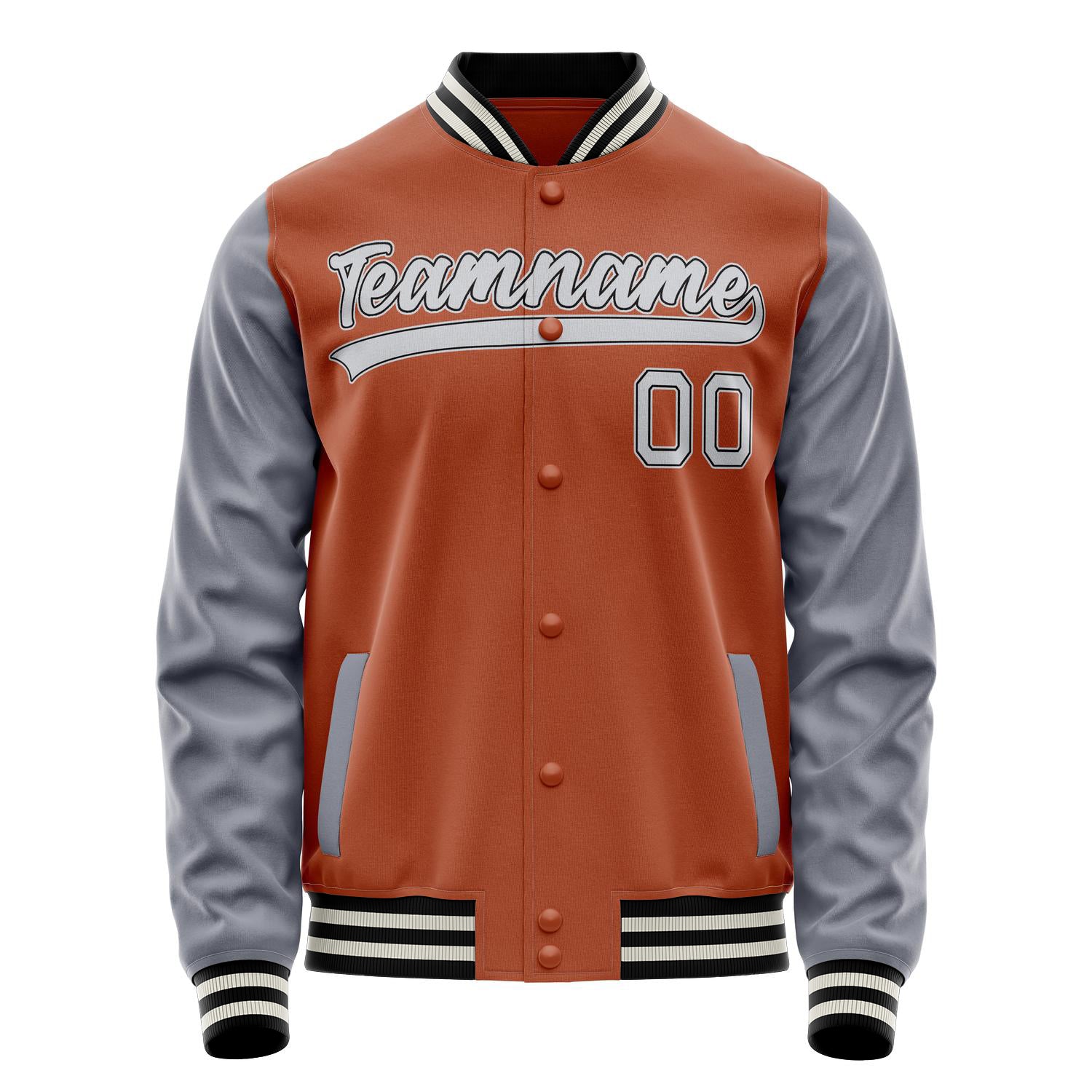 Custom Texas-Orange Gray Solid Color Varsity Letterman Jacket JA02240617JG417