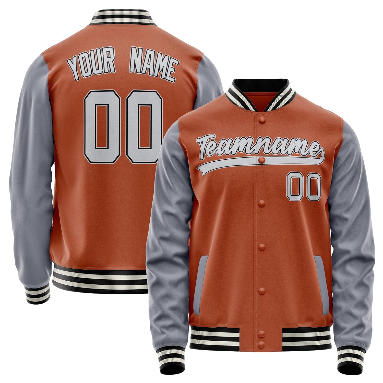 Custom Texas-Orange Gray Solid Color Varsity Letterman Jacket JA02240617JG417