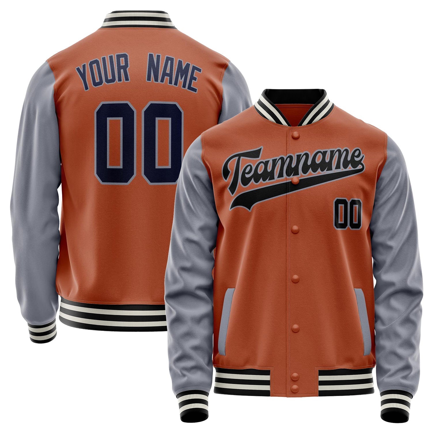 Custom Texas-Orange Gray Solid Color Varsity Letterman Jacket JA02240617JG418
