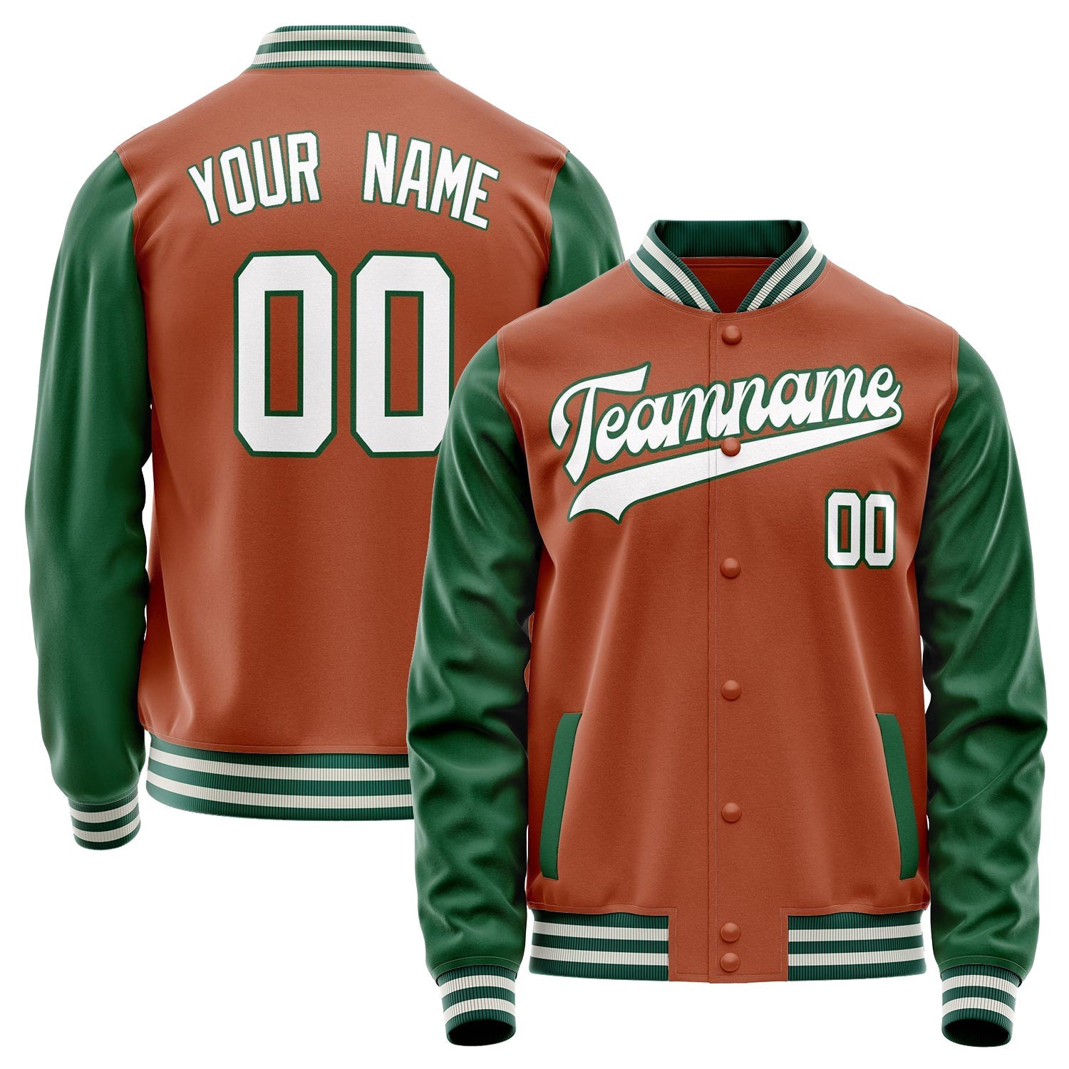 Custom Texas-Orange Kelly-Green Solid Color Varsity Letterman Jacket JA02240617JG419
