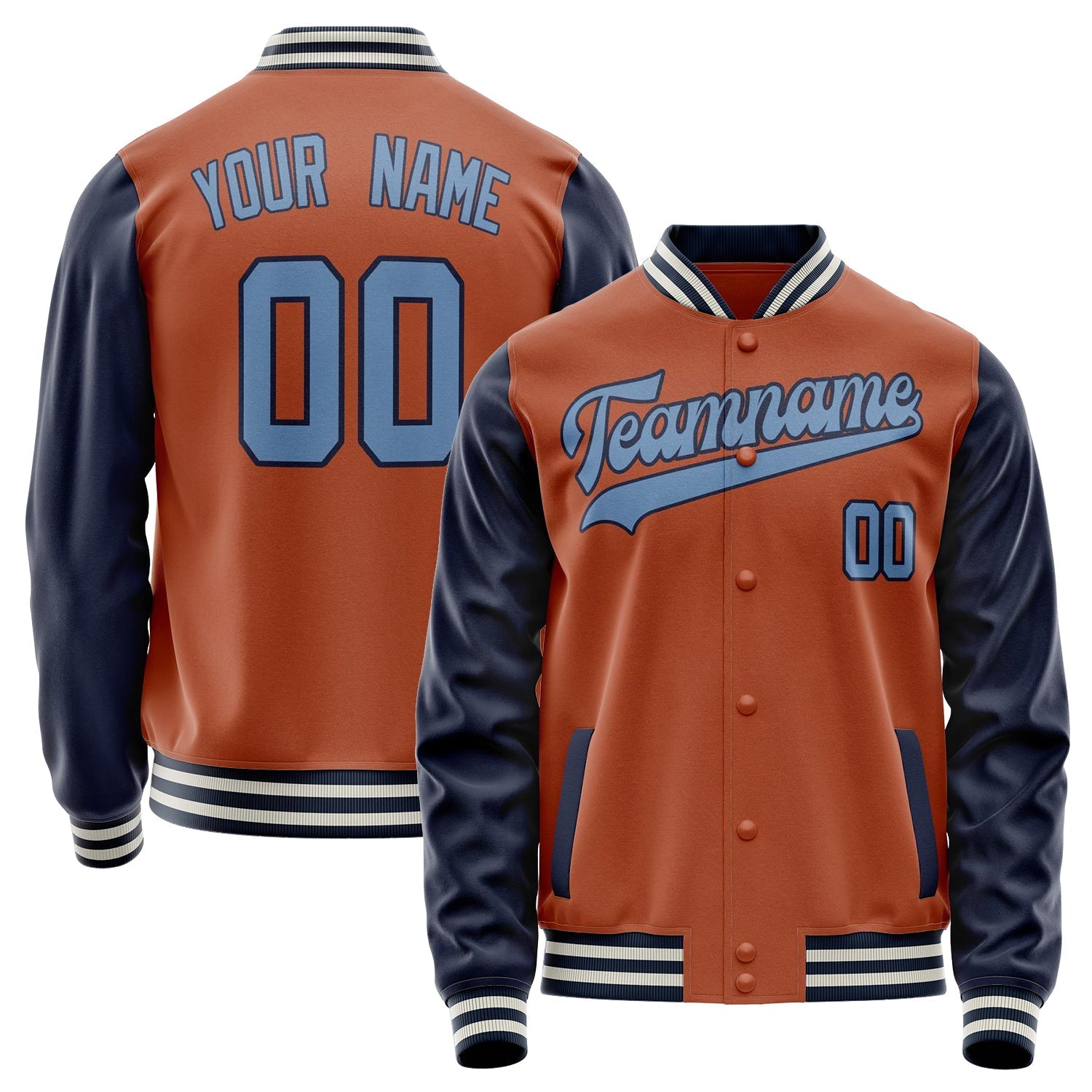 Custom Texas-Orange Navy Solid Color Varsity Letterman Jacket JA02240617JG421