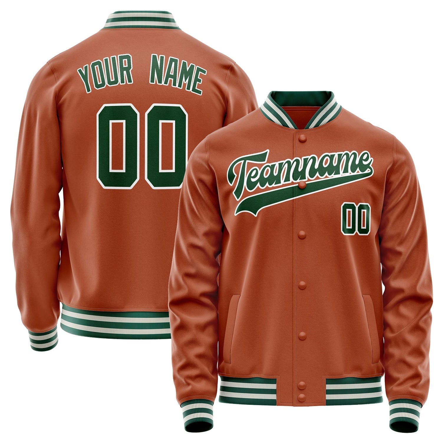 Custom Texas-Orange Kelly-Green Solid Color Varsity Letterman Jacket JA02240617JG423