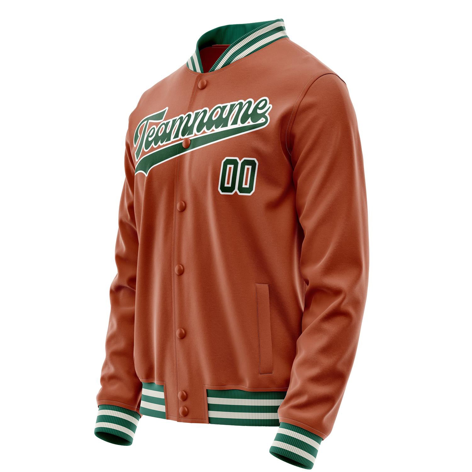 Custom Texas-Orange Kelly-Green Solid Color Varsity Letterman Jacket JA02240617JG423