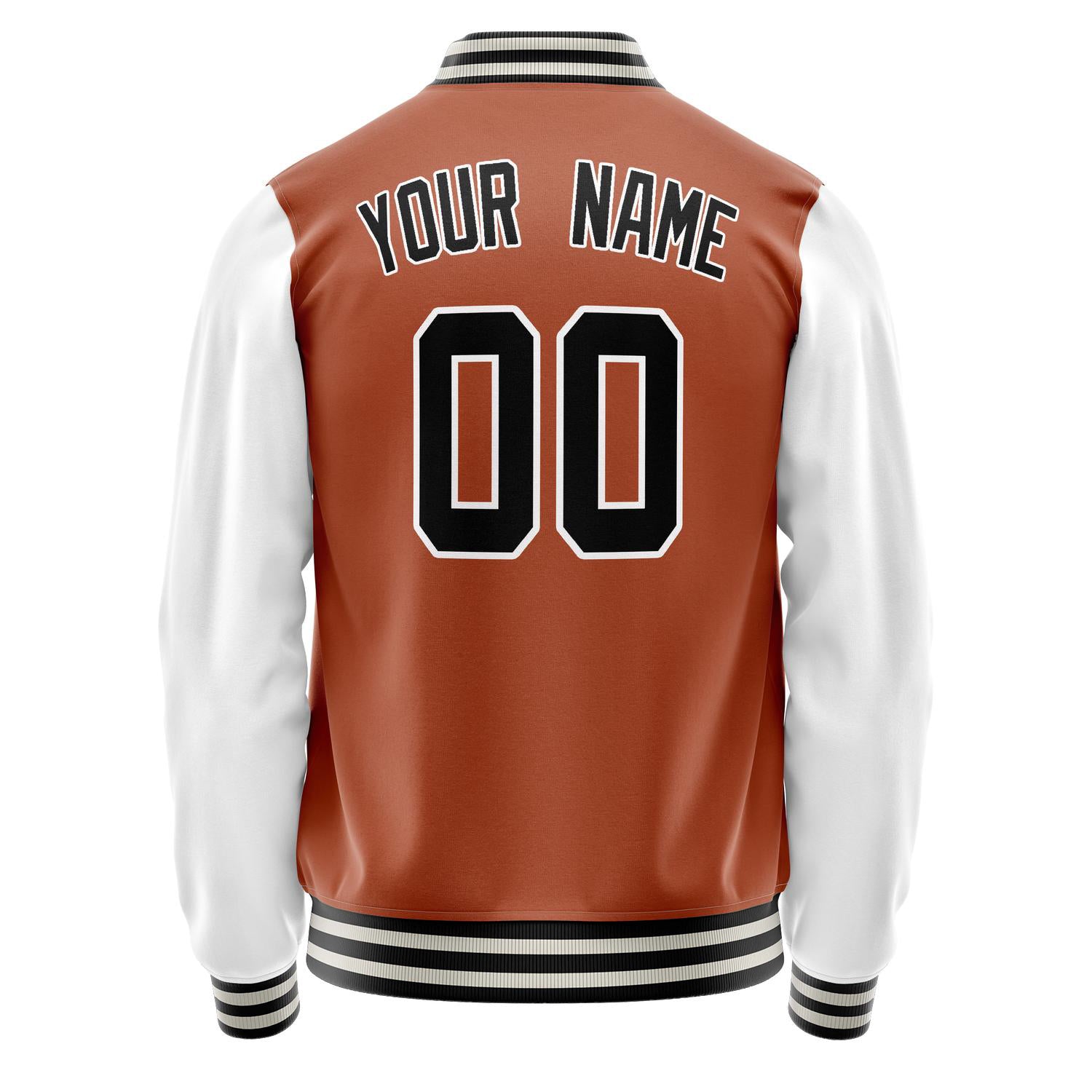 Custom Texas-Orange White Solid Color Varsity Letterman Jacket JA02240617JG425