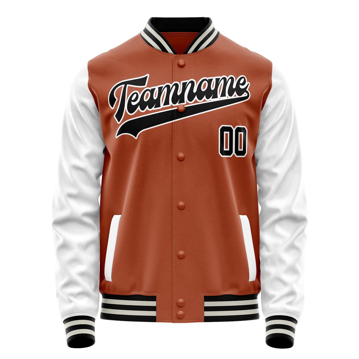 Custom Texas-Orange White Solid Color Varsity Letterman Jacket JA02240617JG425