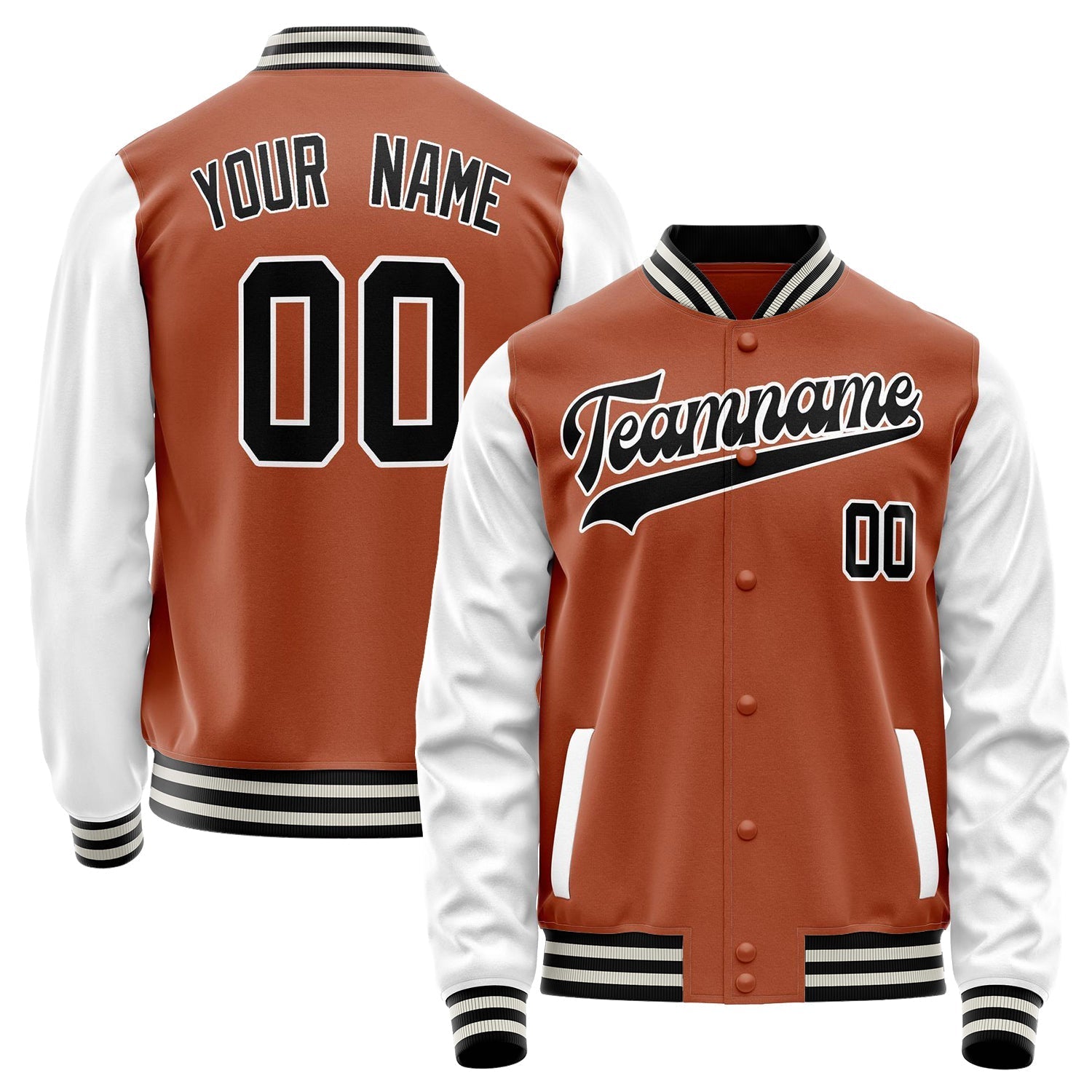 Custom Texas-Orange White Solid Color Varsity Letterman Jacket JA02240617JG425