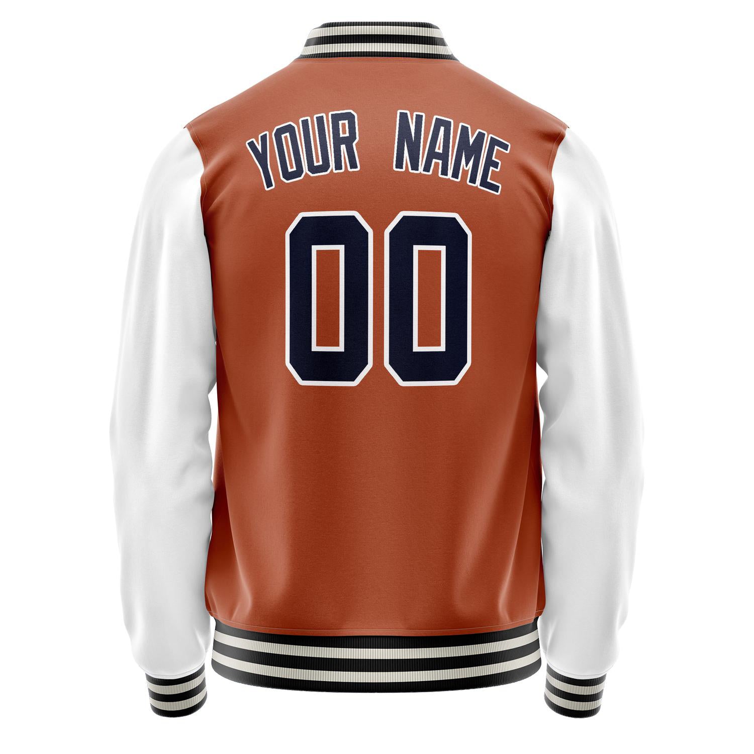 Custom Texas-Orange White Solid Color Varsity Letterman Jacket JA02240617JG427
