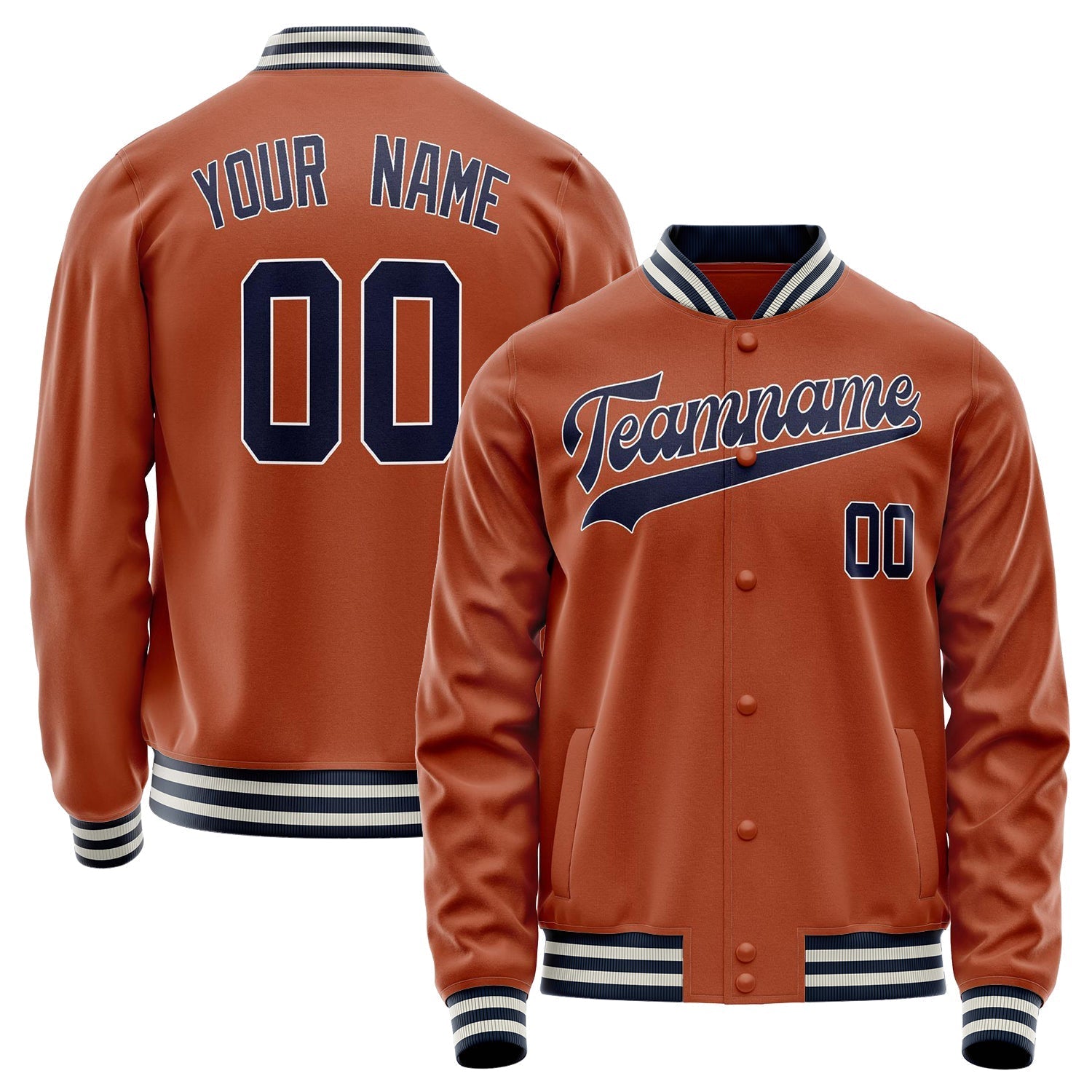 Custom Texas-Orange Navy Solid Color Varsity Letterman Jacket JA02240617JG428