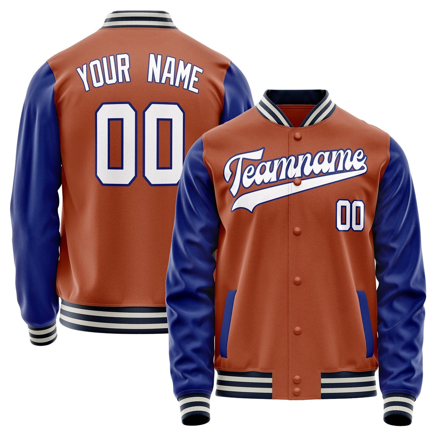 Custom Texas-Orange Royal Solid Color Varsity Letterman Jacket JA02240617JG429