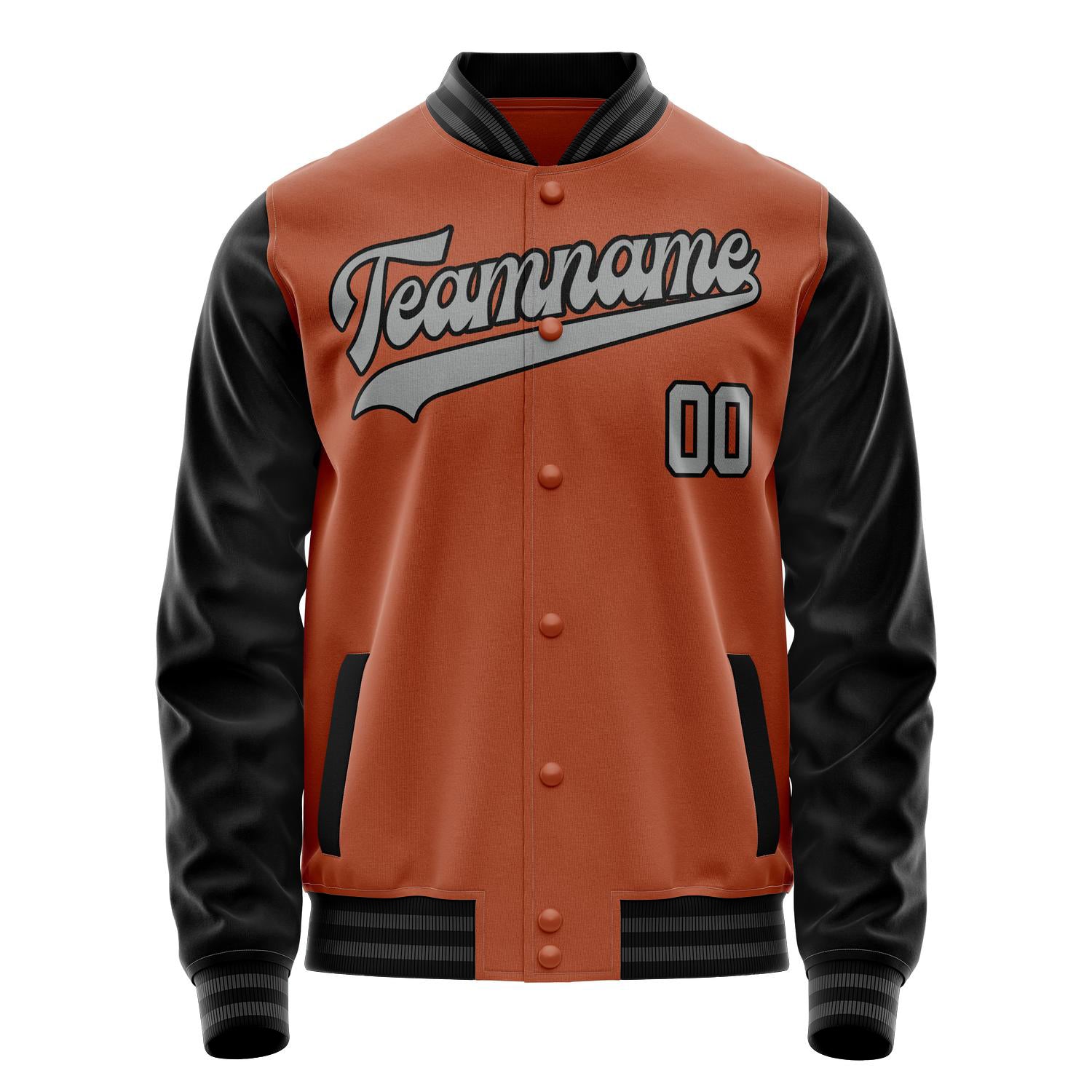 Custom Texas-Orange Black Solid Color Varsity Letterman Jacket JA02240617JG431
