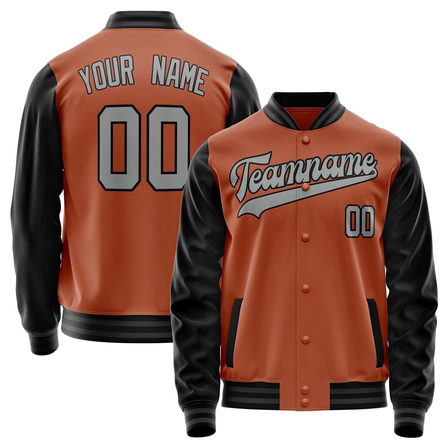 Custom Texas-Orange Black Solid Color Varsity Letterman Jacket JA02240617JG431