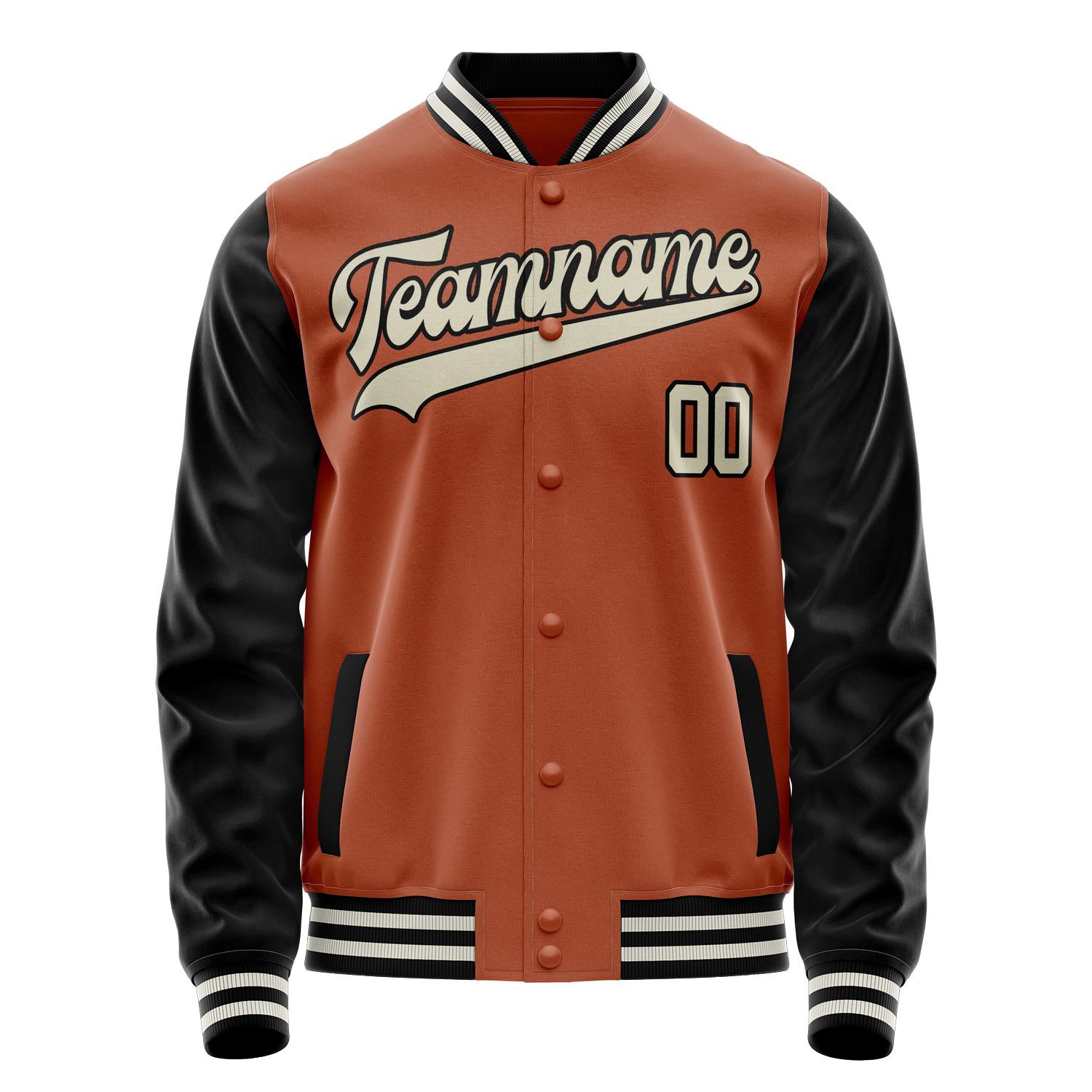 Custom Texas-Orange Black Solid Color Varsity Letterman Jacket JA02240617JG433