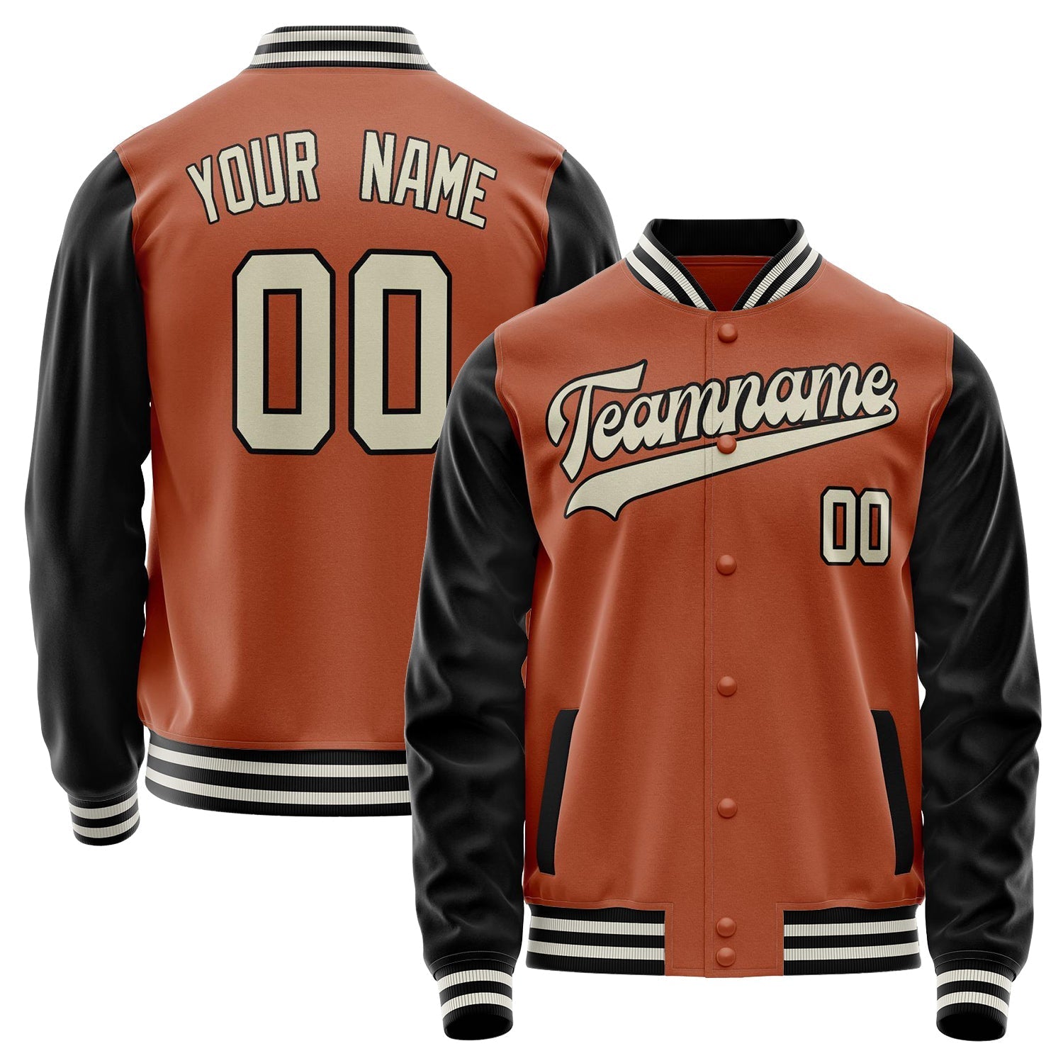 Custom Texas-Orange Black Solid Color Varsity Letterman Jacket JA02240617JG433