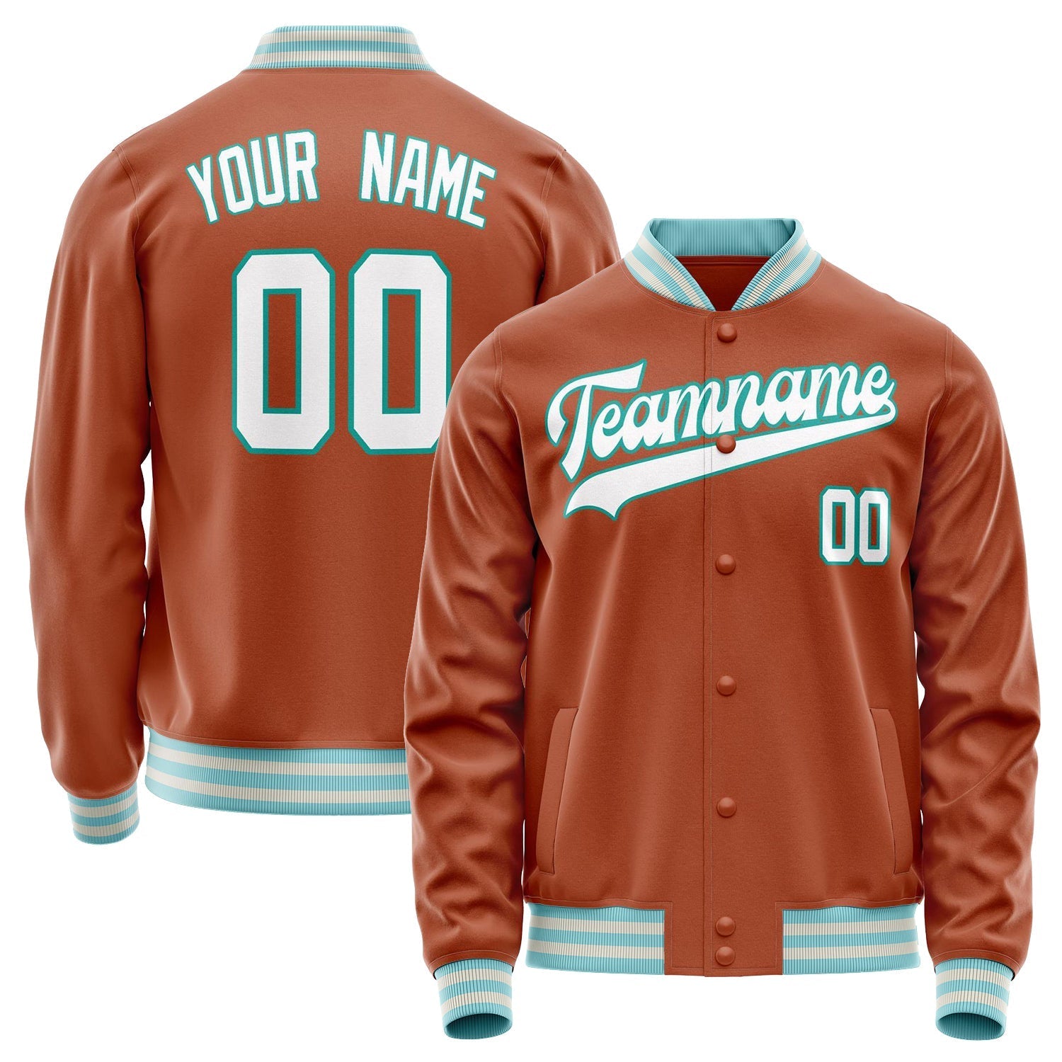 Custom Texas-Orange White Solid Color Varsity Letterman Jacket JA02240617JG434