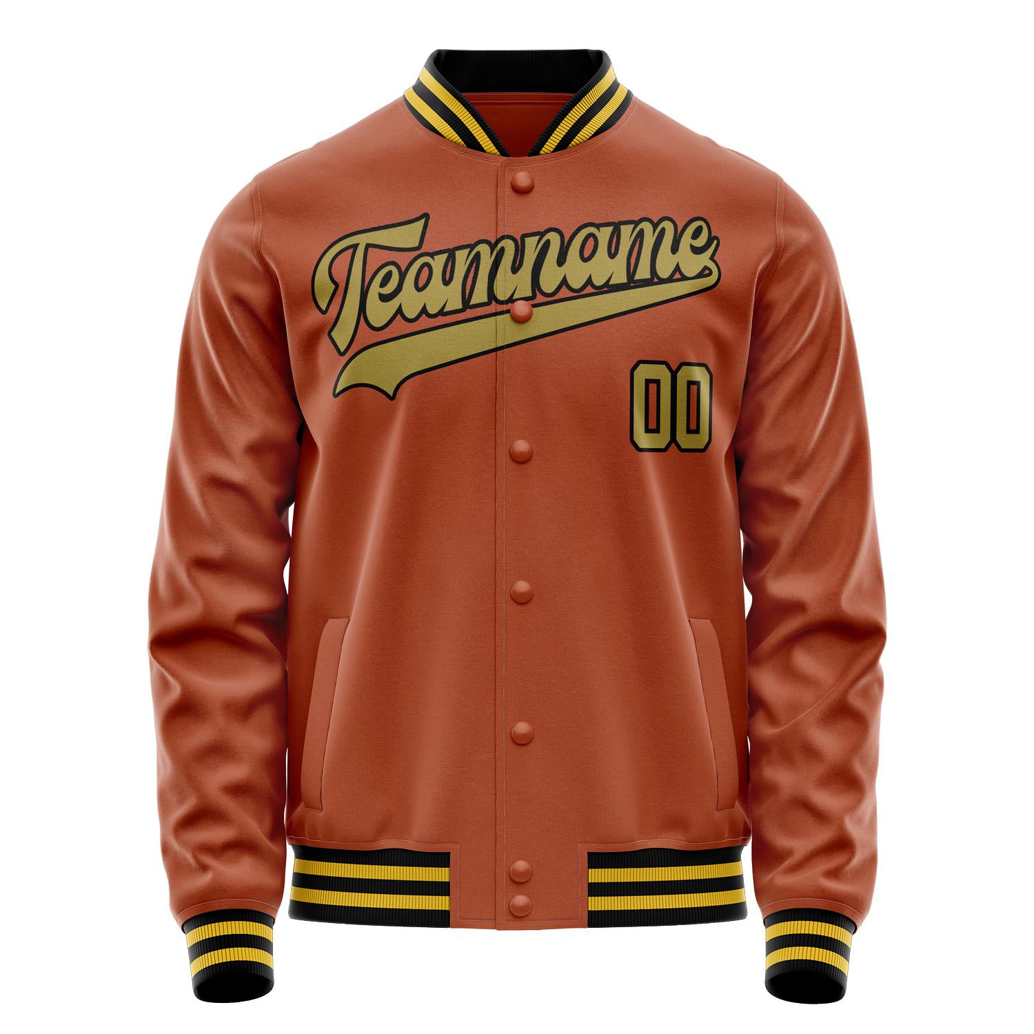 Custom Texas-Orange Old-Gold Solid Color Varsity Letterman Jacket JA02240617JG435